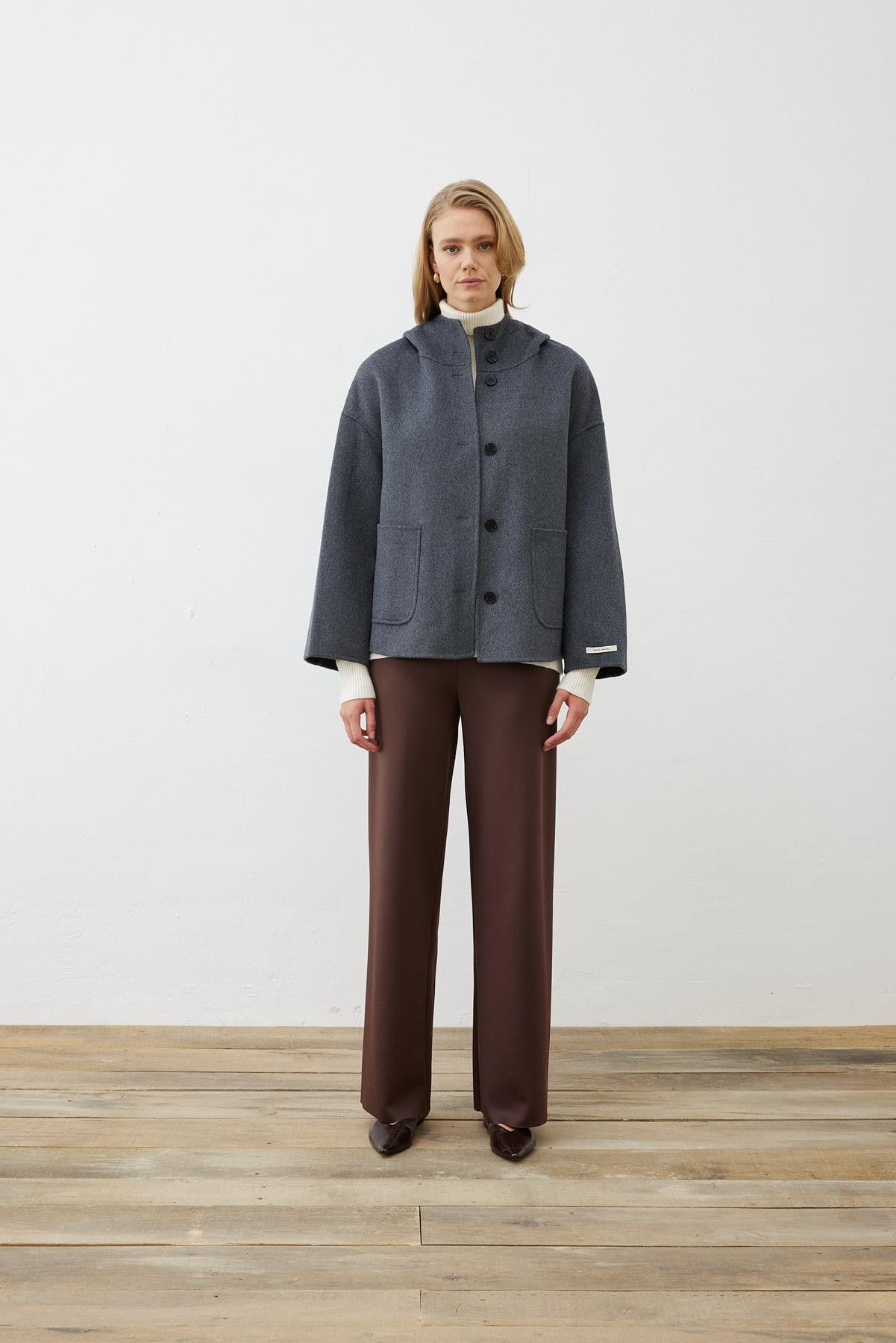 PREMIUM SELECTION WOOL CASHMERE SHORT COAT GRAY
