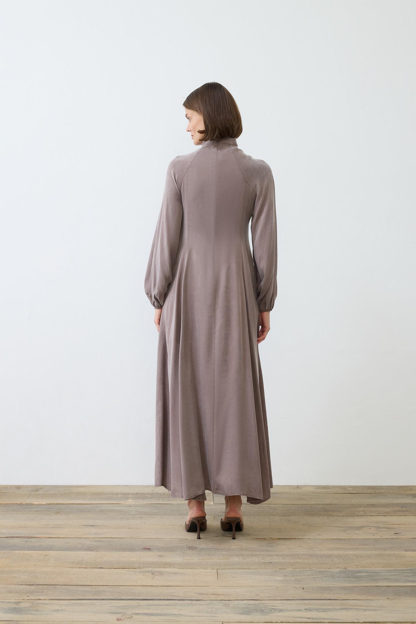 PRIME WASHED SILK BUTTONED BELT DRESS ETOUPE