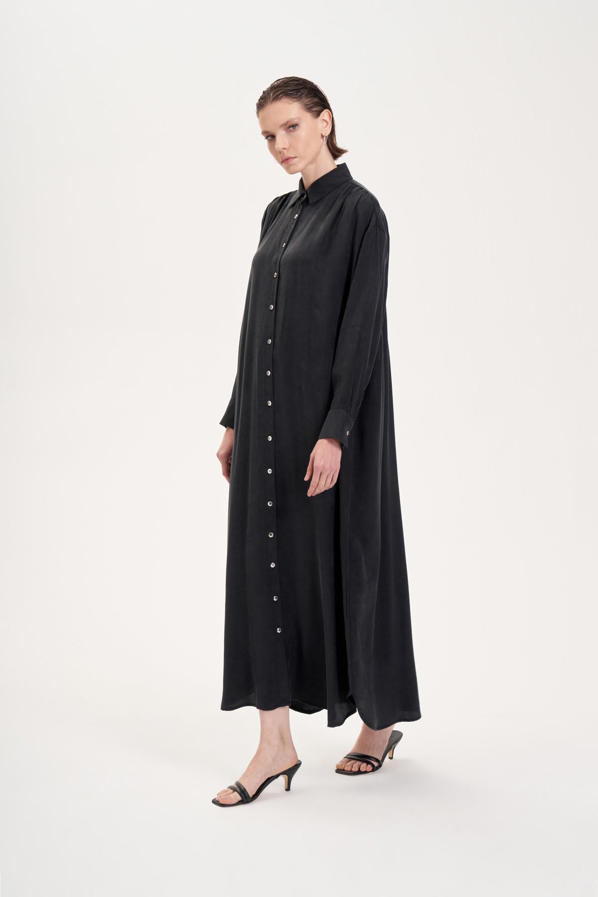 PRIME WASHED SILK SHIRT DRESS BLACK