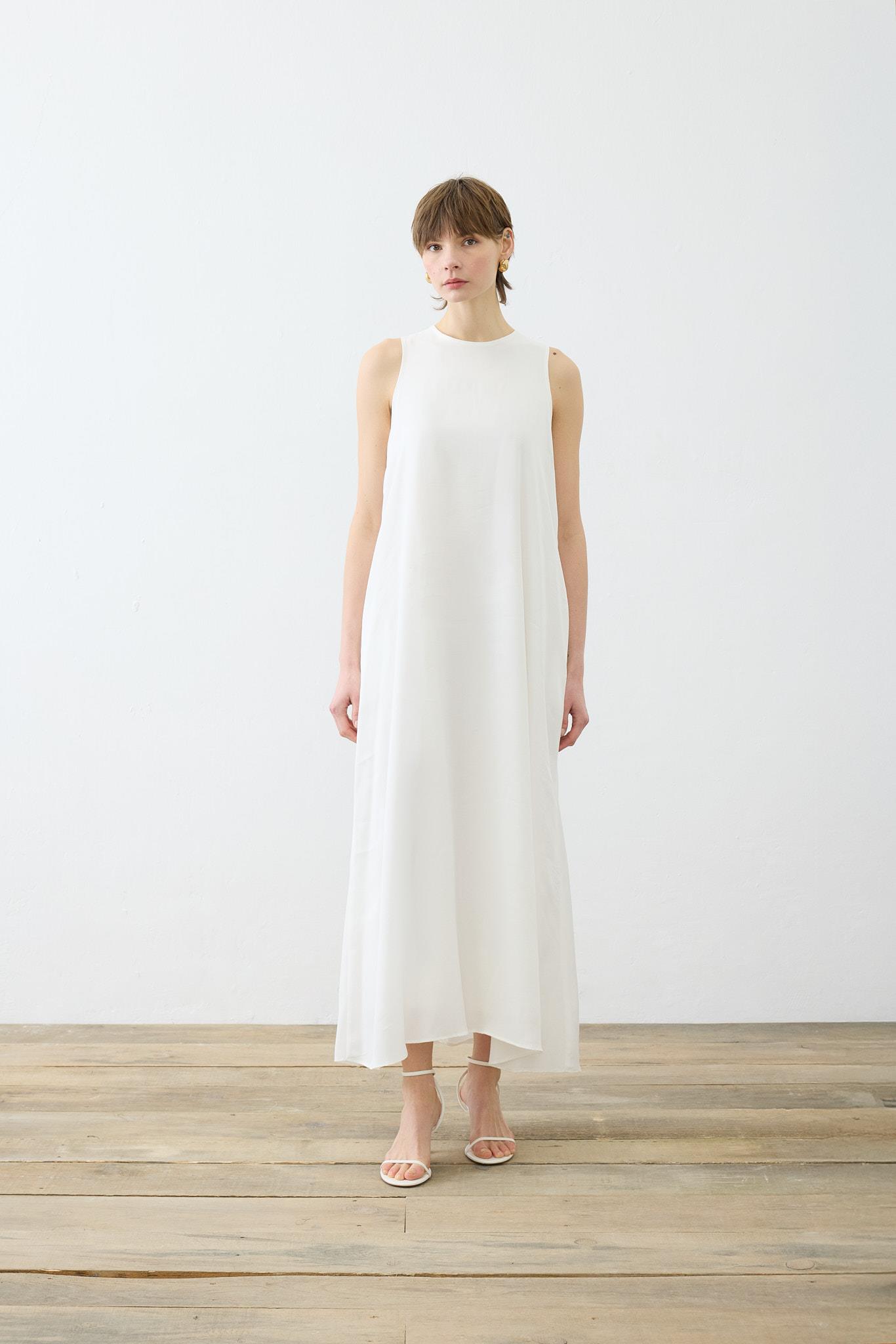 PRIME WASHED SILK SLEEVELESS SHIRT SET ECRU