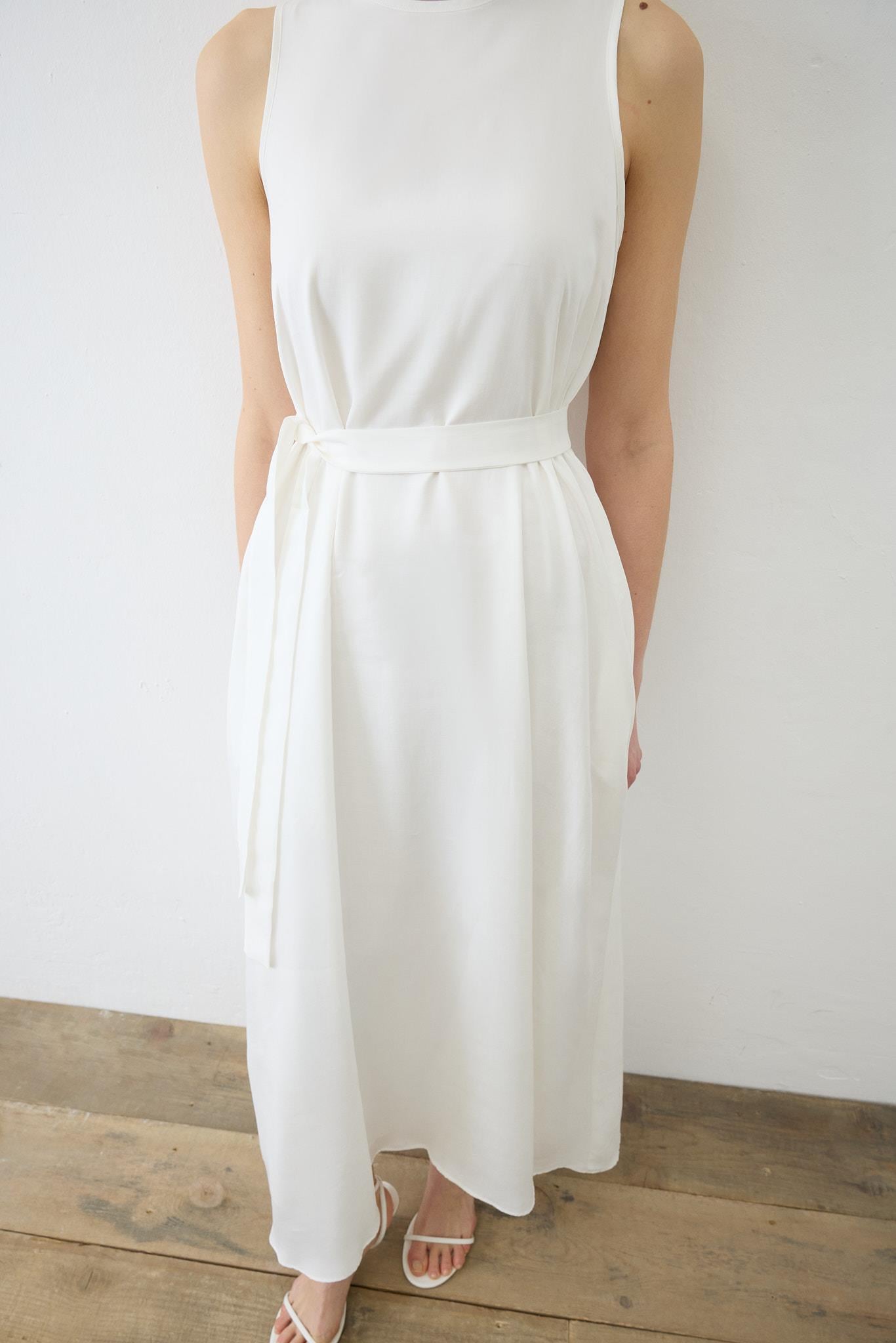 PRIME WASHED SILK SLEEVELESS SHIRT SET ECRU