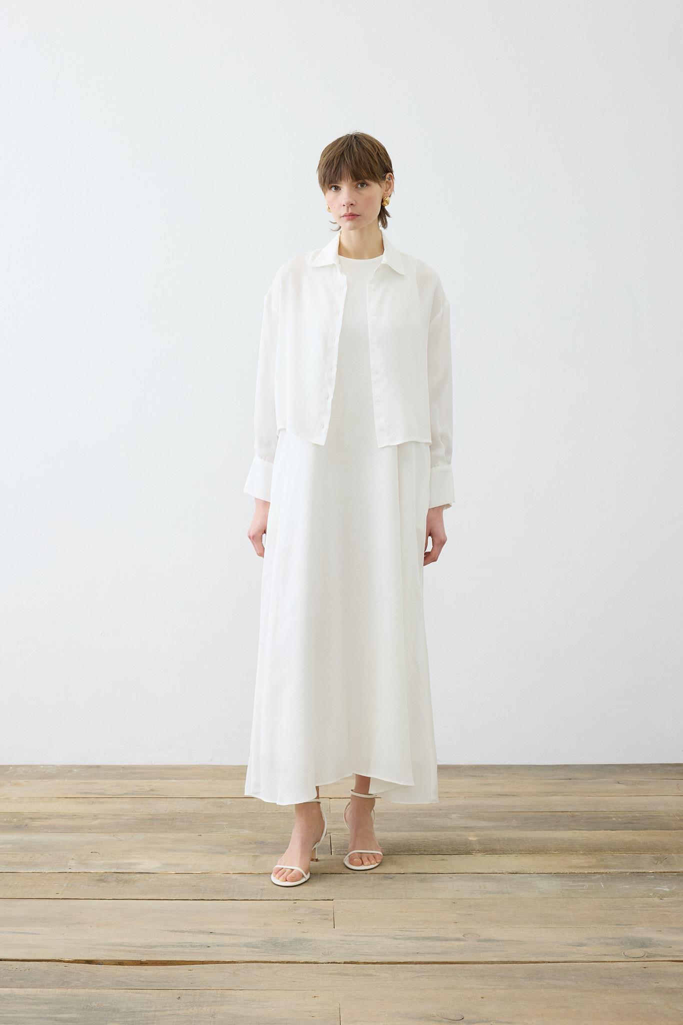 PRIME WASHED SILK SLEEVELESS SHIRT SET ECRU