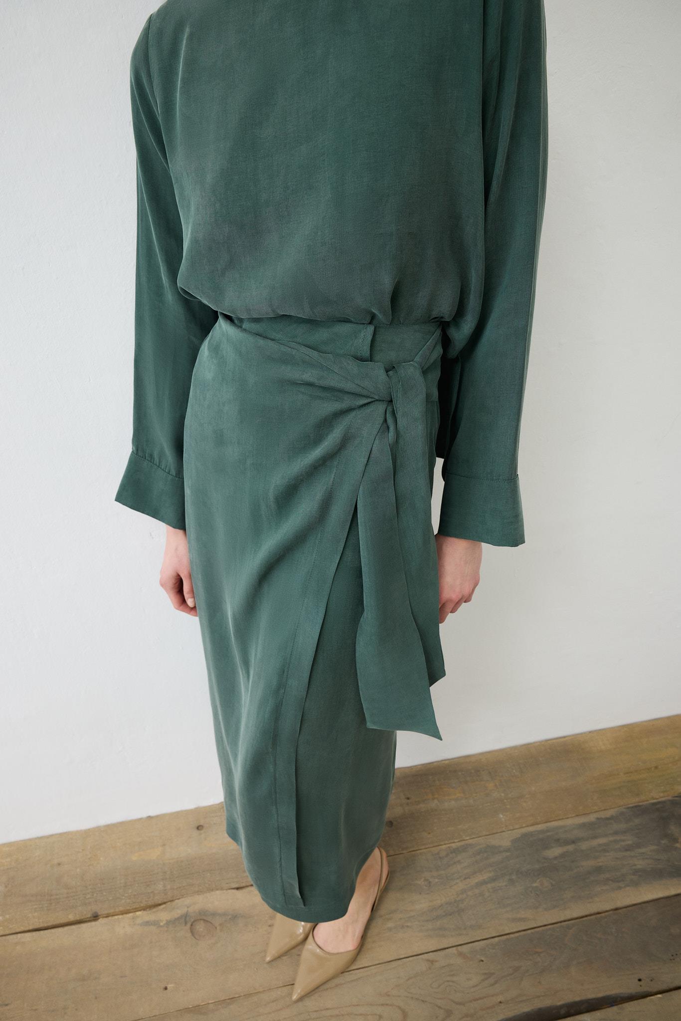 PRIME WASHED SILK DOUBLE BREASTED SKIRT SET KHAKI