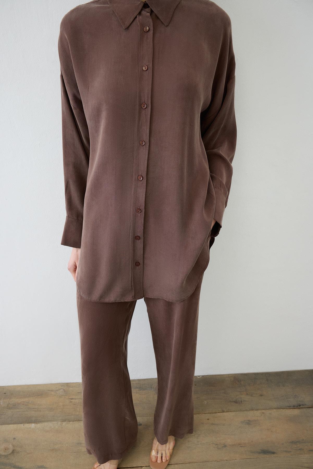 PRIME WASHED SILK PANTS SET BROWN