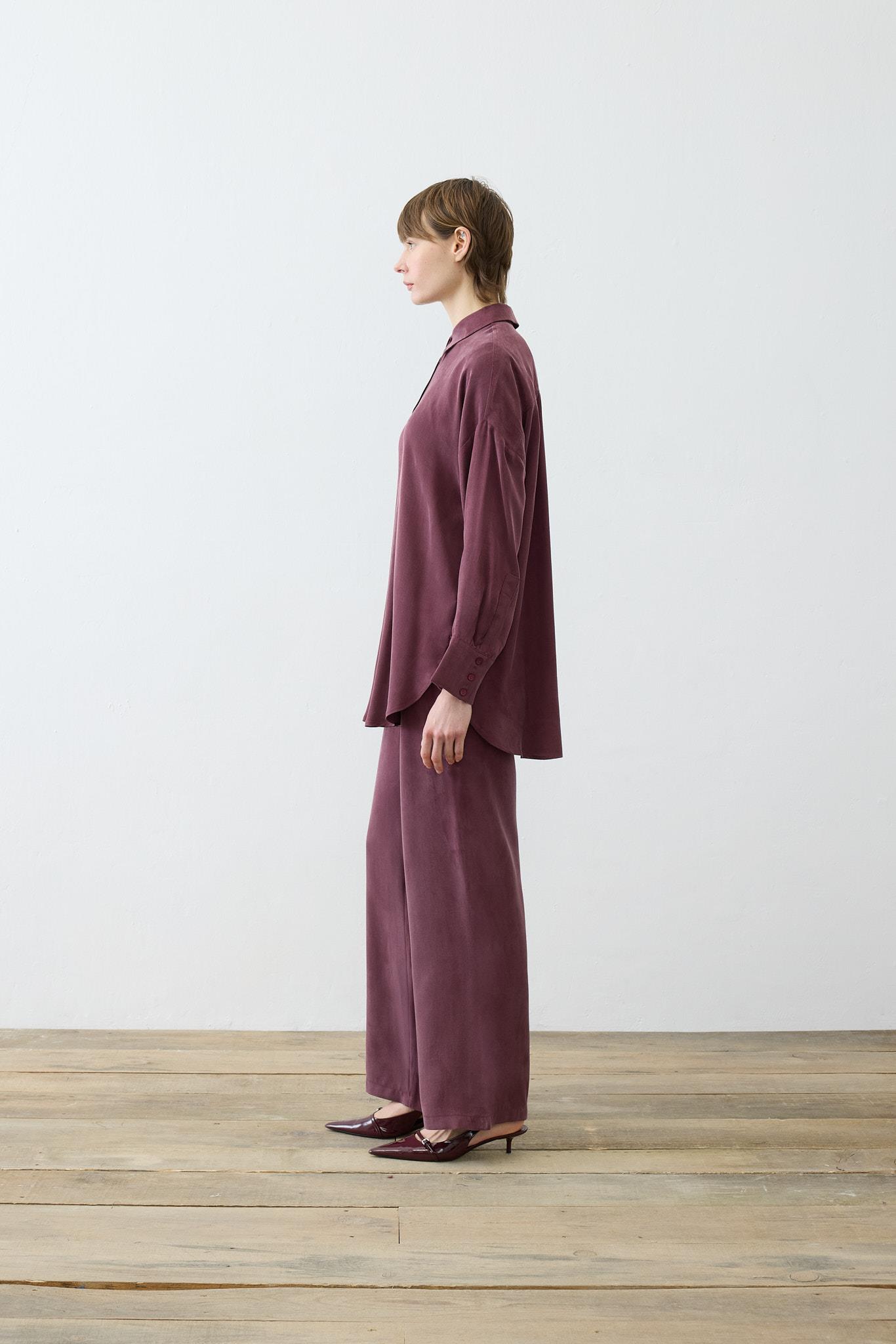 PRIME WASHED SILK PANTS SET BURGUNDY