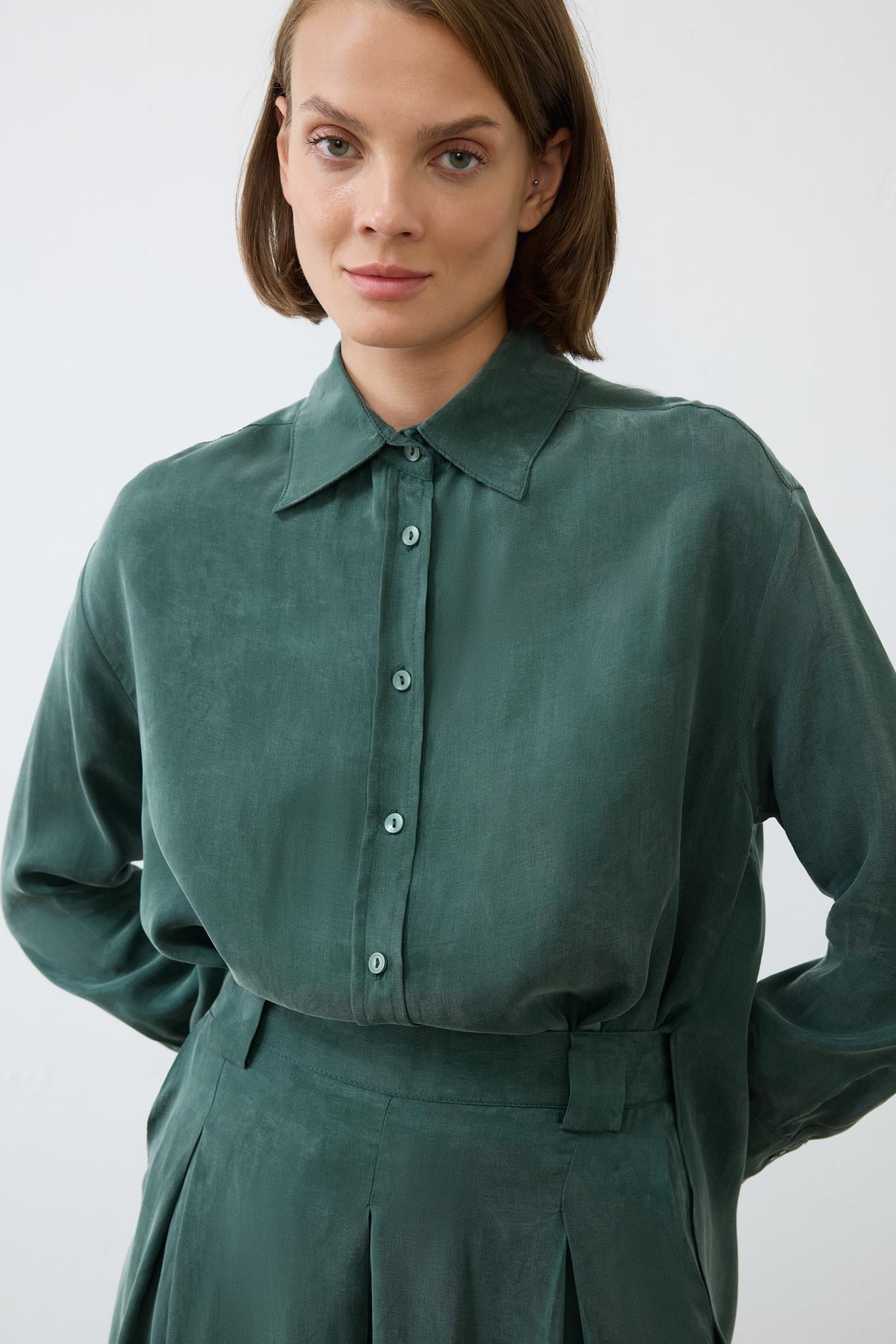 PRIME WASHED SILK PLEATED SHIRT PANTS SET KHAKI