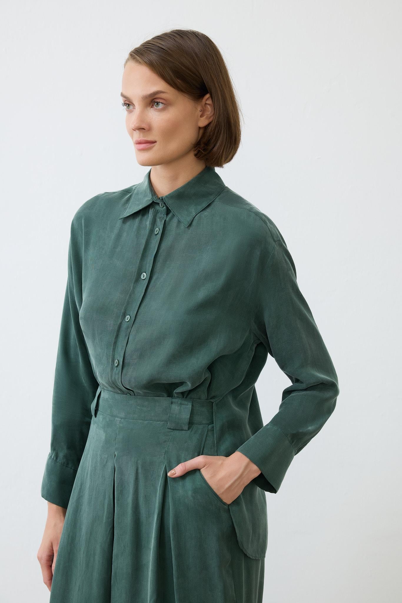 PRIME WASHED SILK PLEATED SHIRT PANTS SET KHAKI