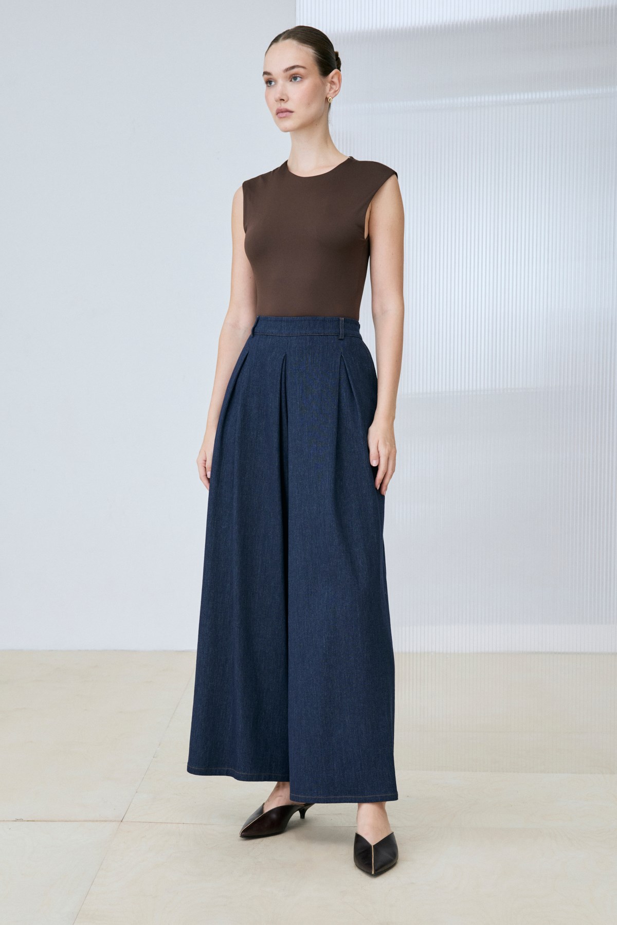 RAYON DENİM PİLE DETAY PANTOLON LACİVERT