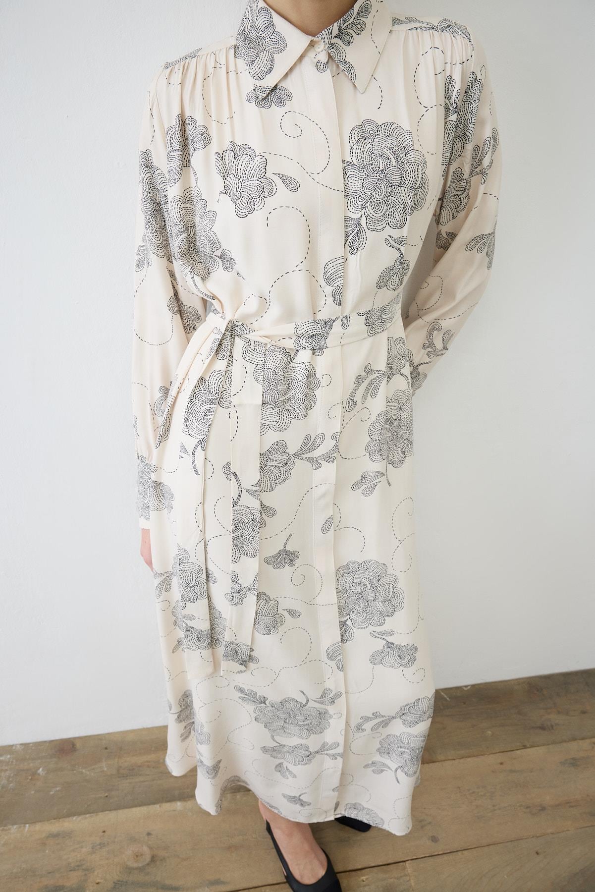 RITZ PATTERNED RAYON VISCOSE SHIRT DRESS BEIGE