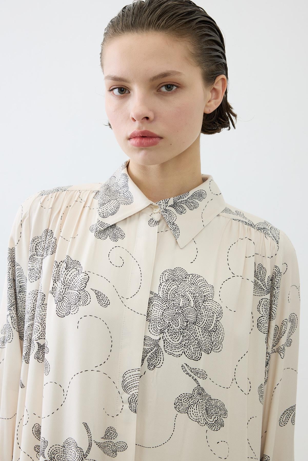 RITZ PATTERNED RAYON VISCOSE SHIRT DRESS BEIGE