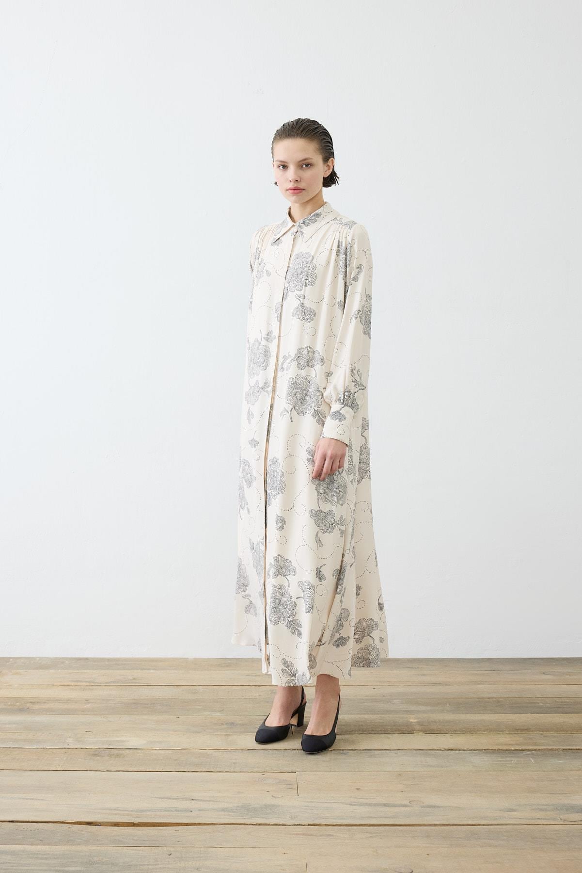 RITZ PATTERNED RAYON VISCOSE SHIRT DRESS BEIGE