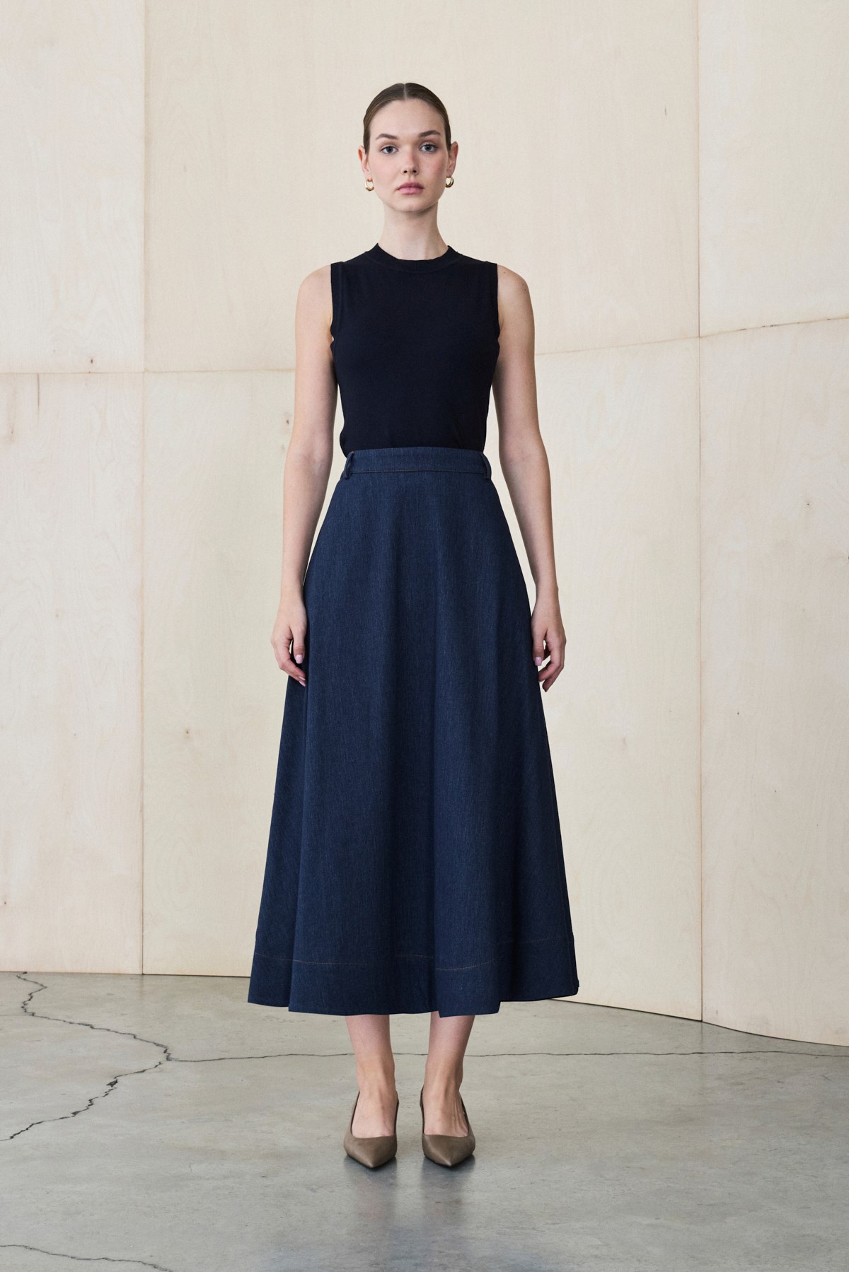 SAND RAYON DENIM JACKET - SKIRT SET NAVY BLUE