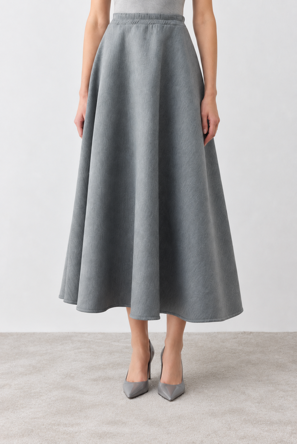 SCUBA FLARED SKIRT GRAY MELANGE