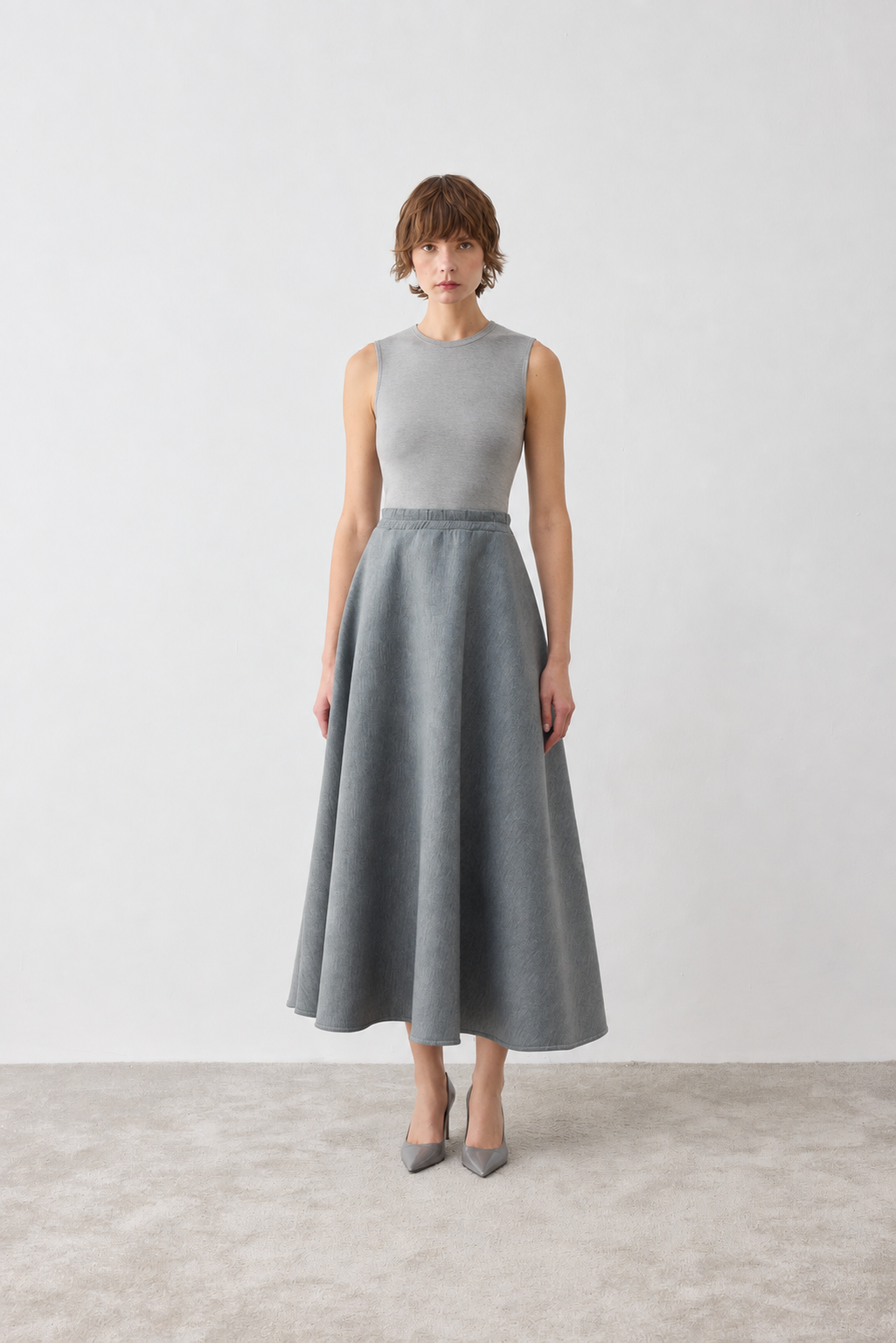 SCUBA FLARED SKIRT GRAY MELANGE