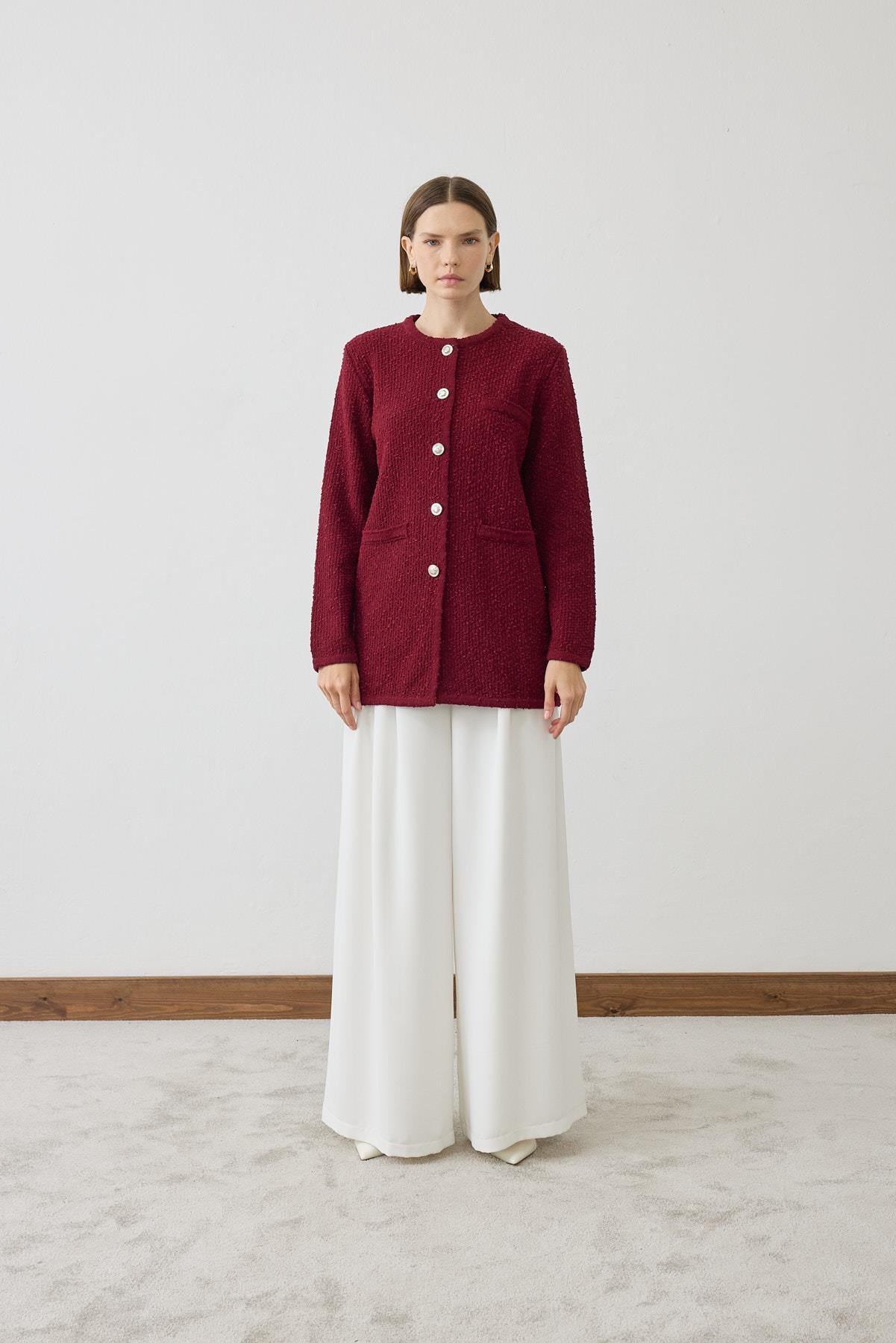 SELEN TEXTURED KNIT CARDIGAN BURGUNDY