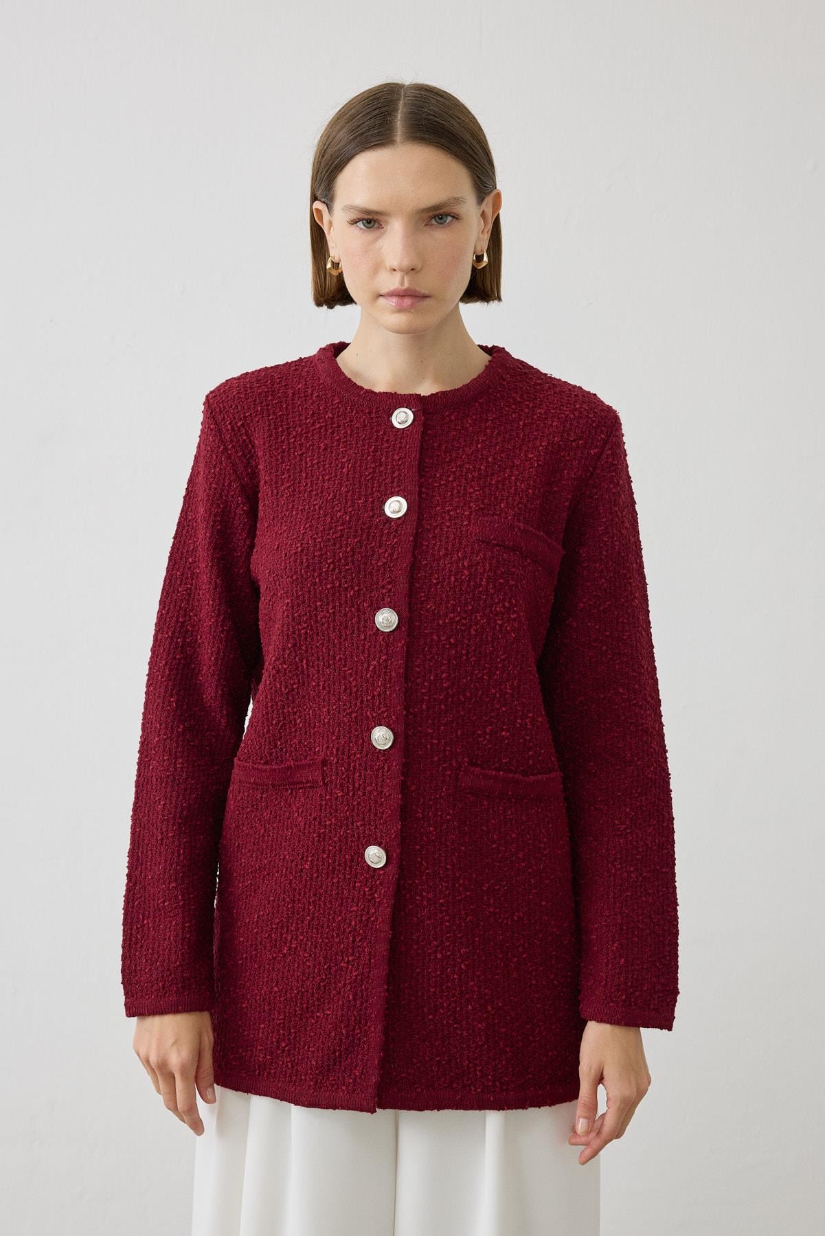 SELEN TEXTURED KNIT CARDIGAN BURGUNDY
