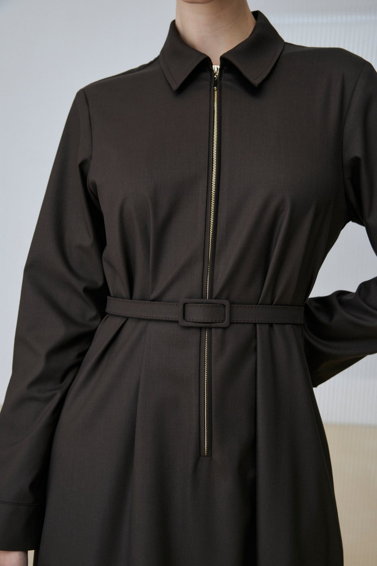 SERDE ZIP DETAIL DRESS BROWN