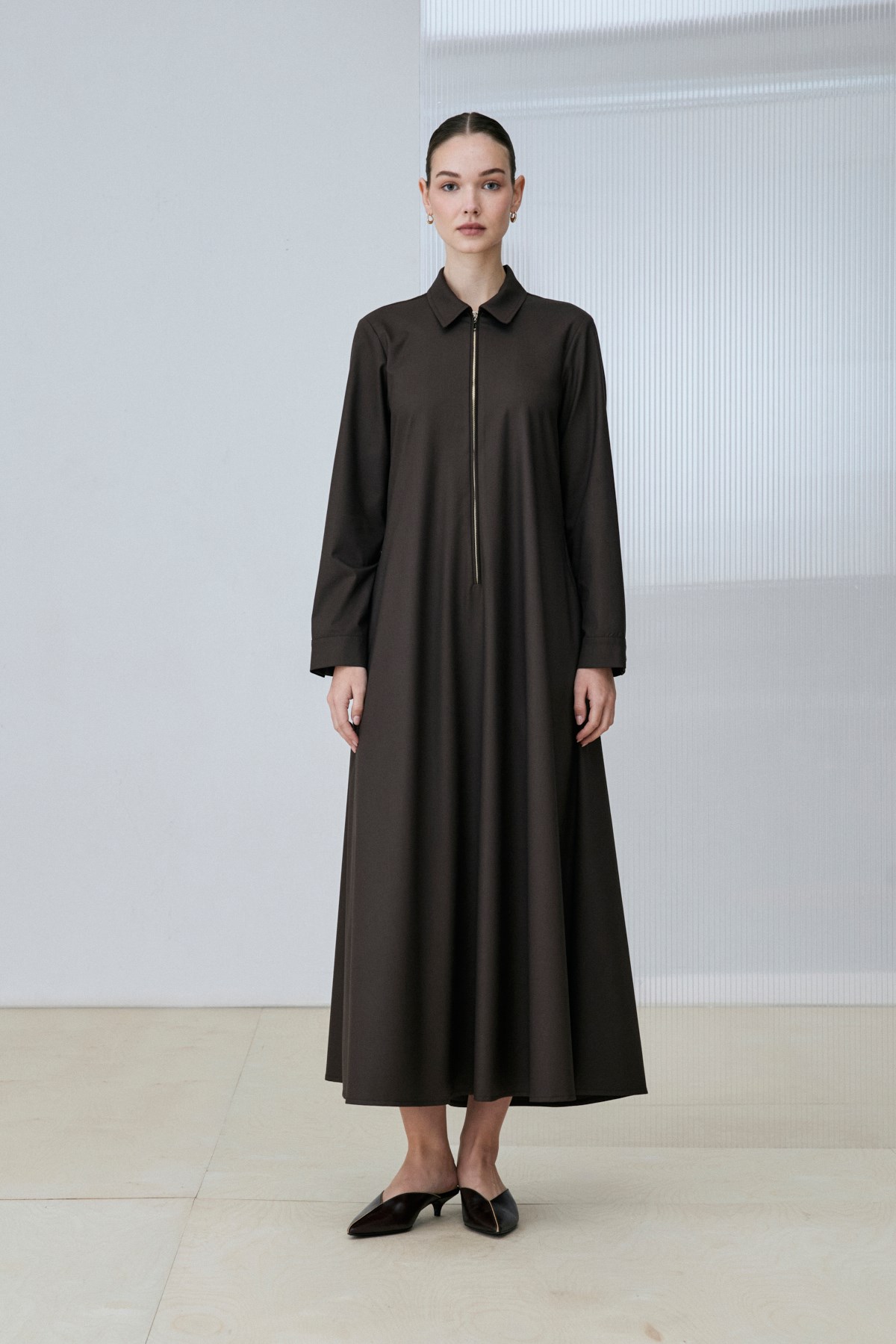 SERDE ZIP DETAIL DRESS BROWN