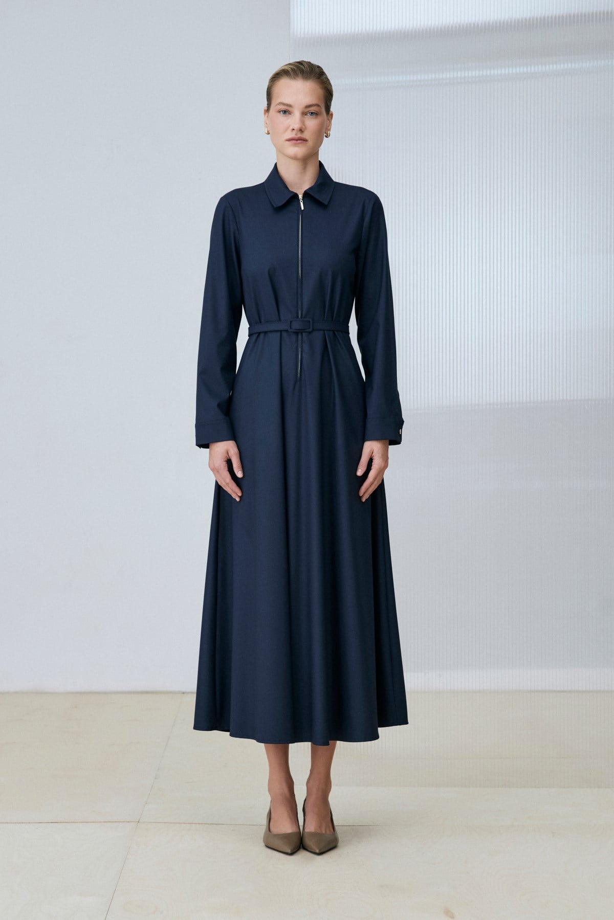 SERDE ZIP DETAIL DRESS NAVY BLUE