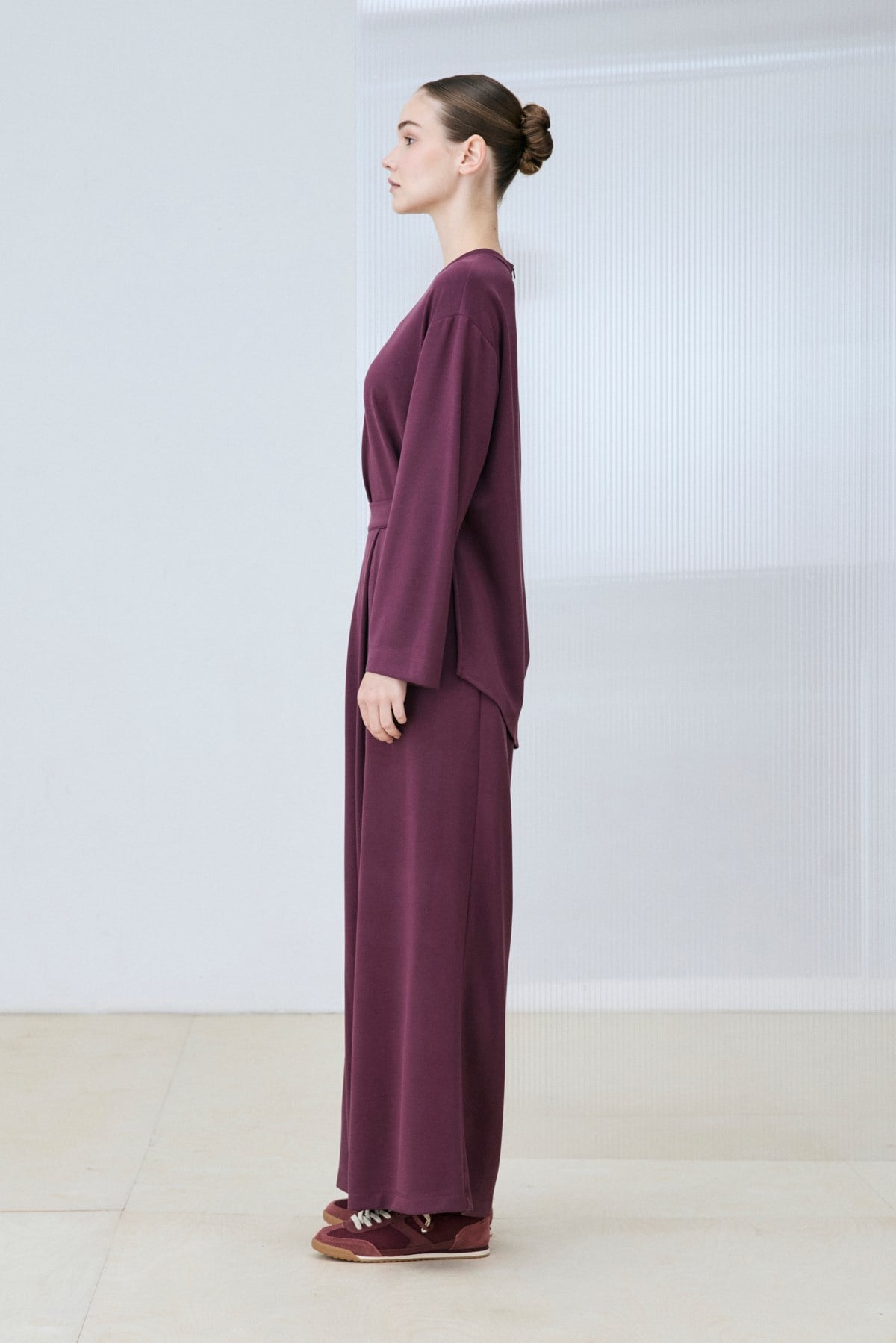 SILVA VİSKON PİLE DETAY PANTOLONLU TAKIM BORDO