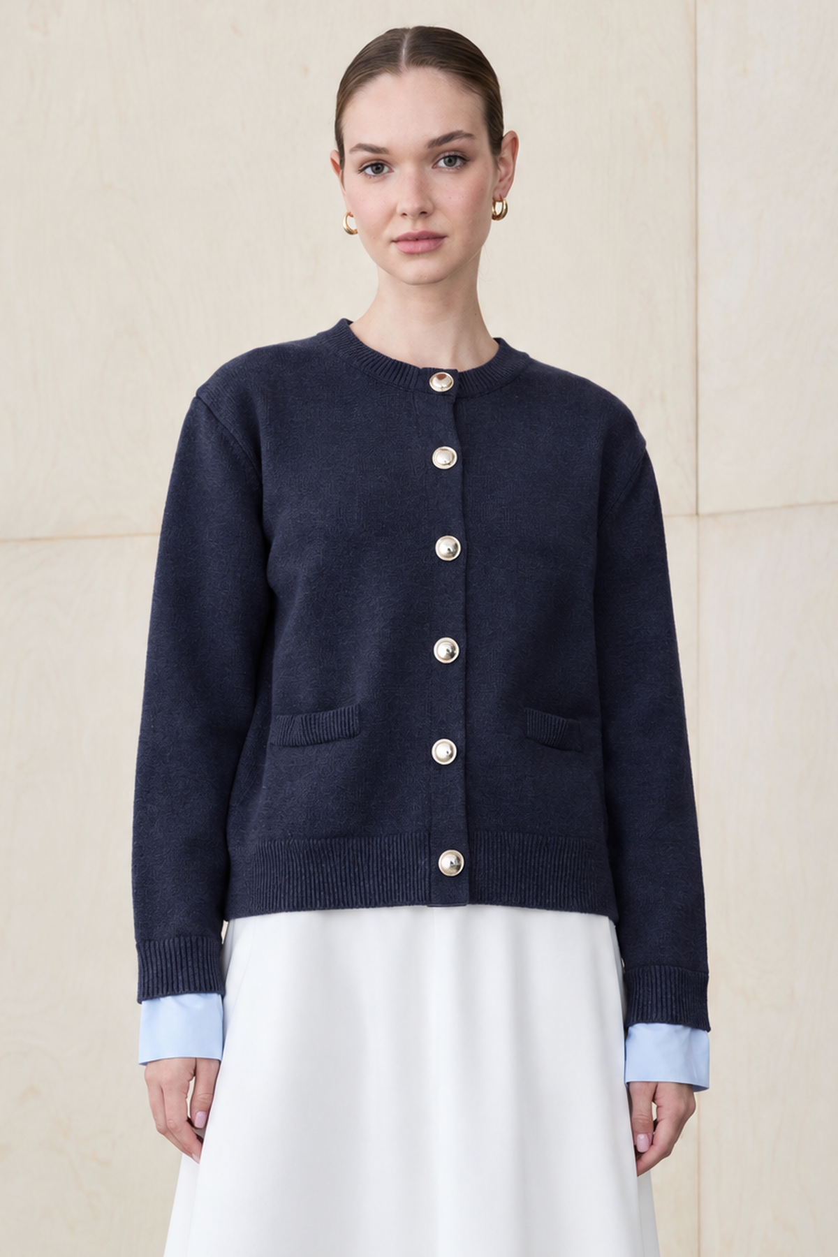 SILVER CUFF DETAIL KNITWEAR CARDIGAN NAVY BLUE