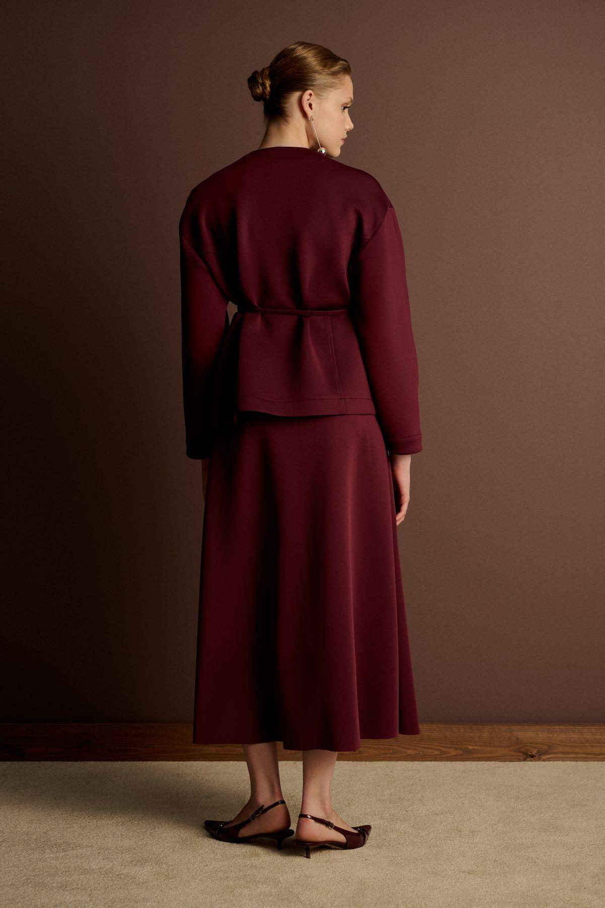 SOLIN PUFF JACKET SKIRT SET BURGUNDY