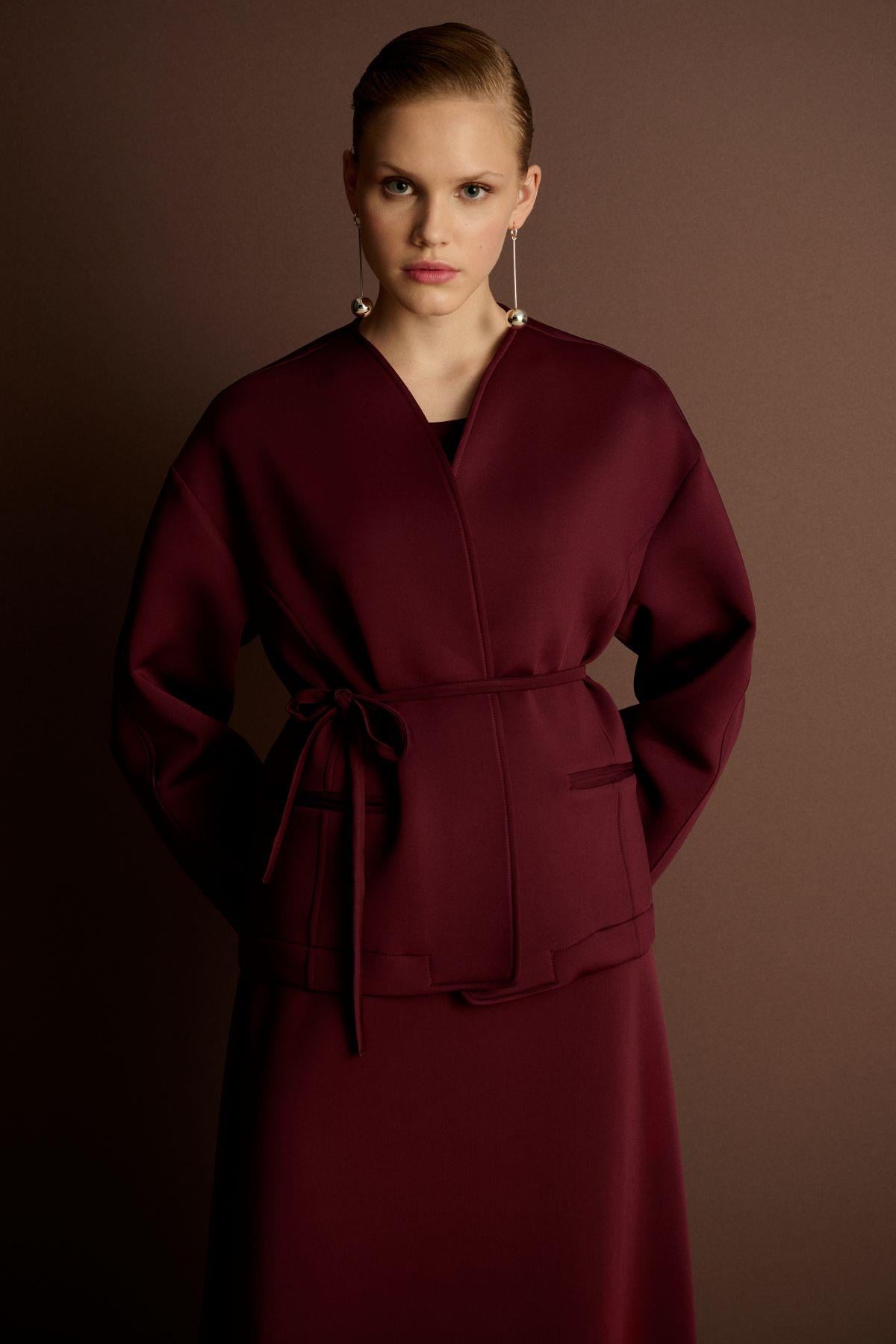 SOLIN PUFF JACKET SKIRT SET BURGUNDY