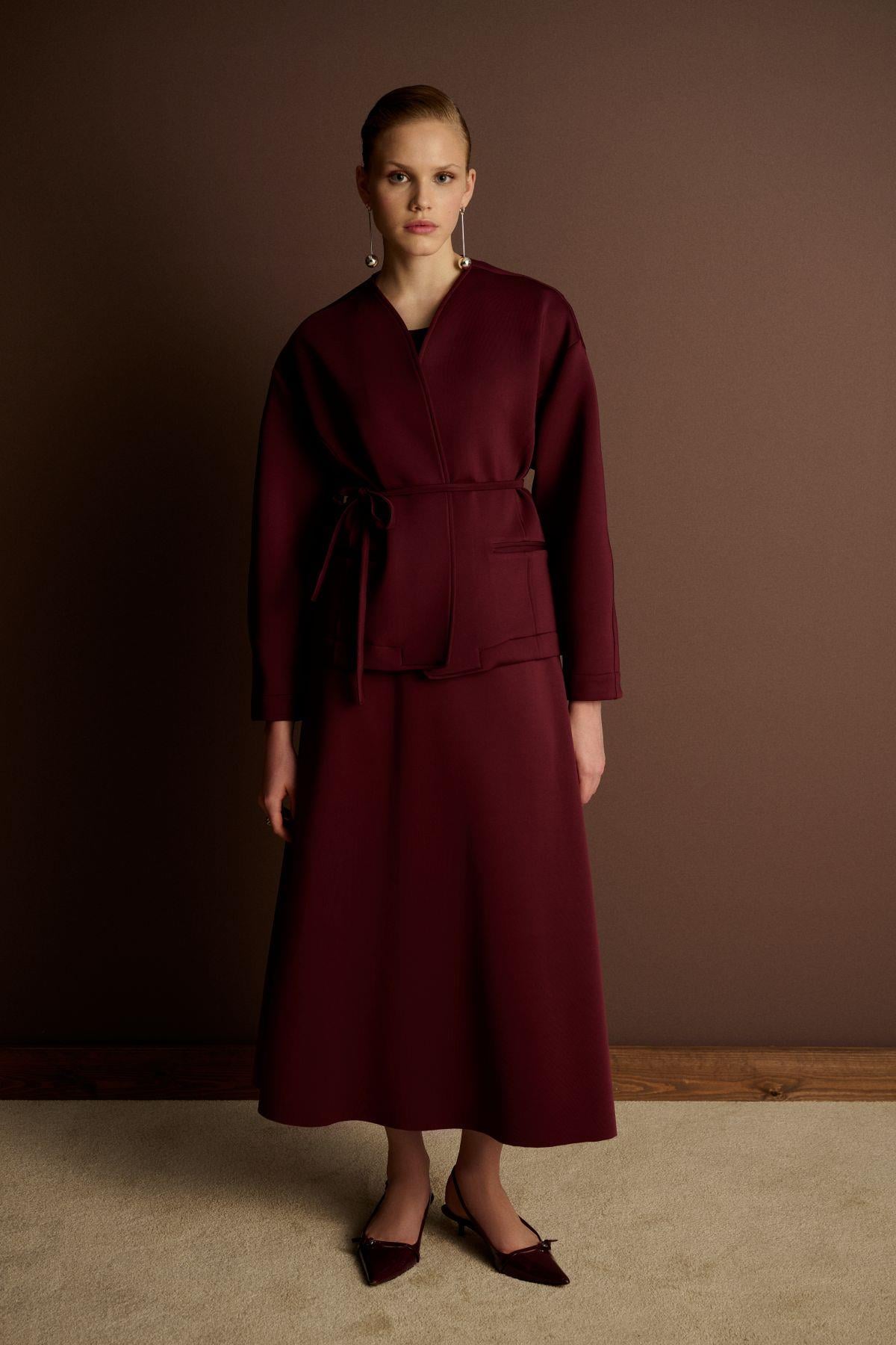 SOLIN PUFF JACKET SKIRT SET BURGUNDY