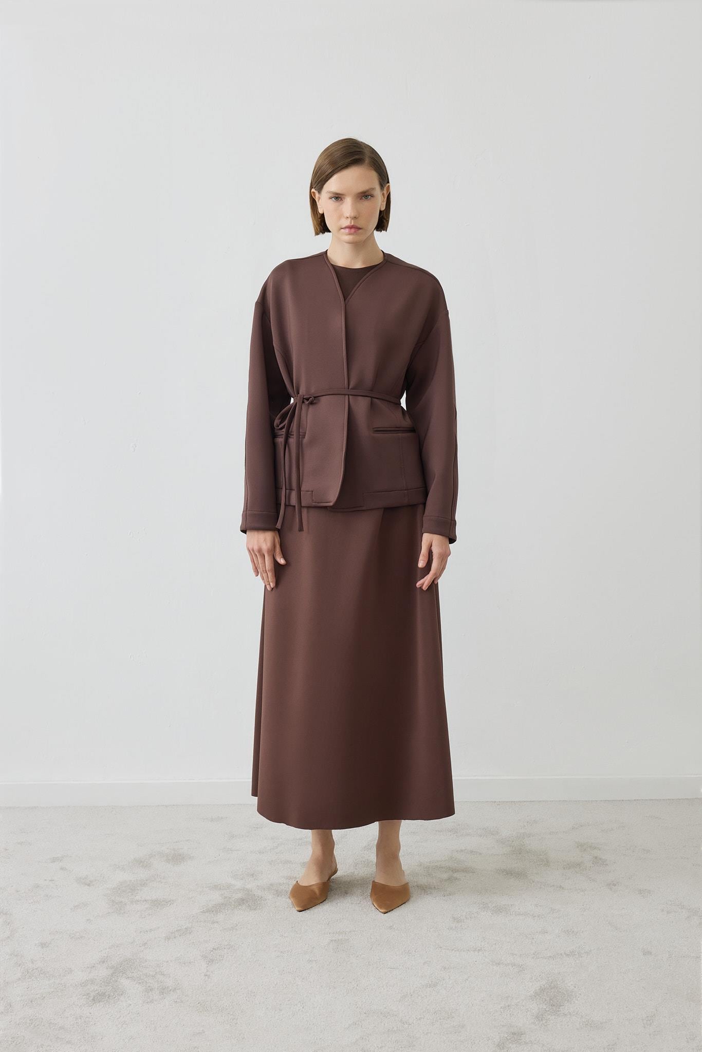 SOLIN PUFF JACKET SKIRT SET BROWN