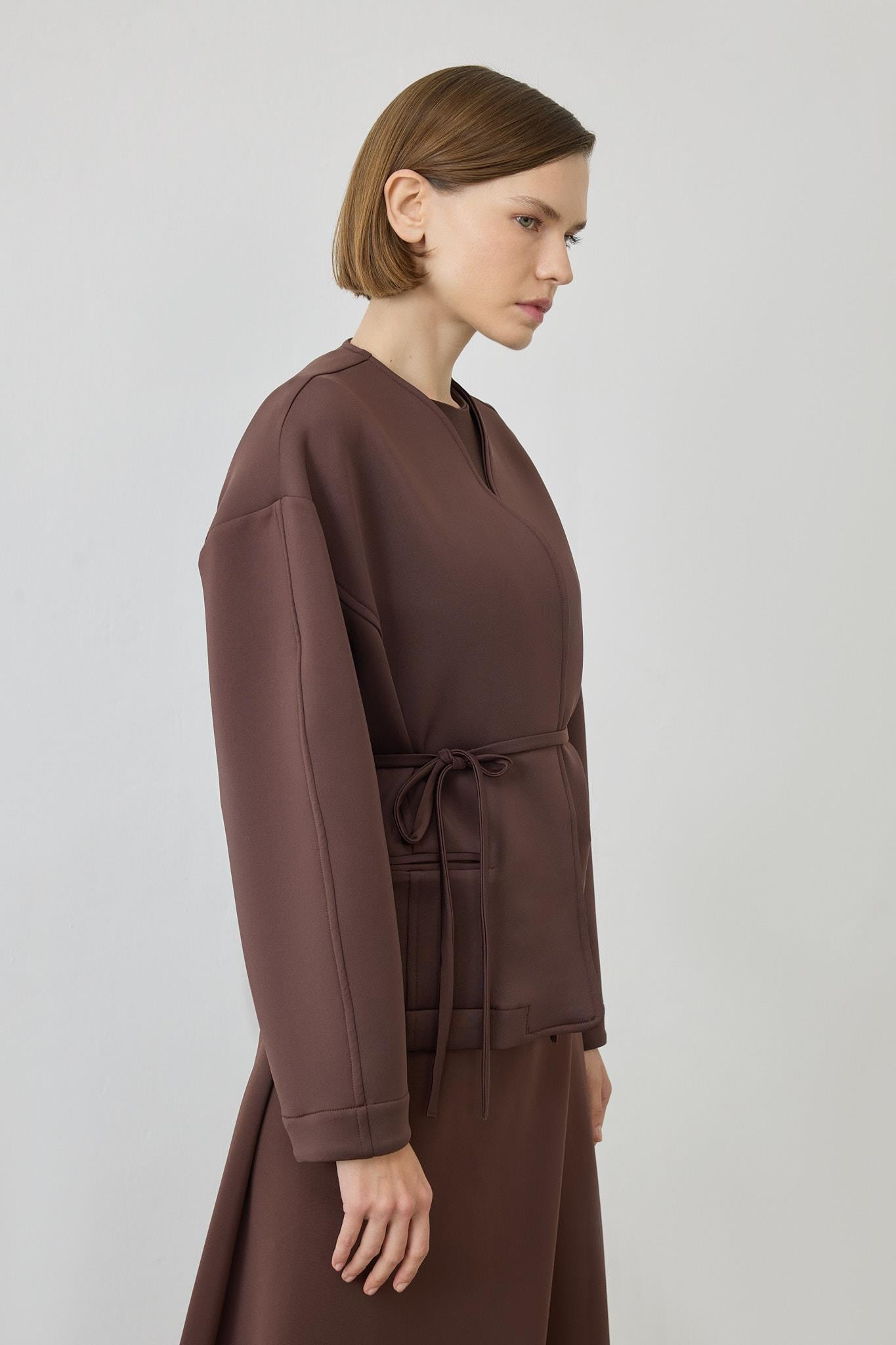 SOLIN PUFF JACKET SKIRT SET BROWN