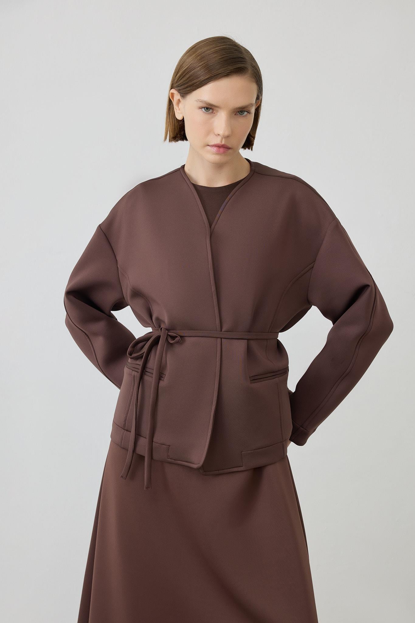 SOLIN PUFF JACKET SKIRT SET BROWN