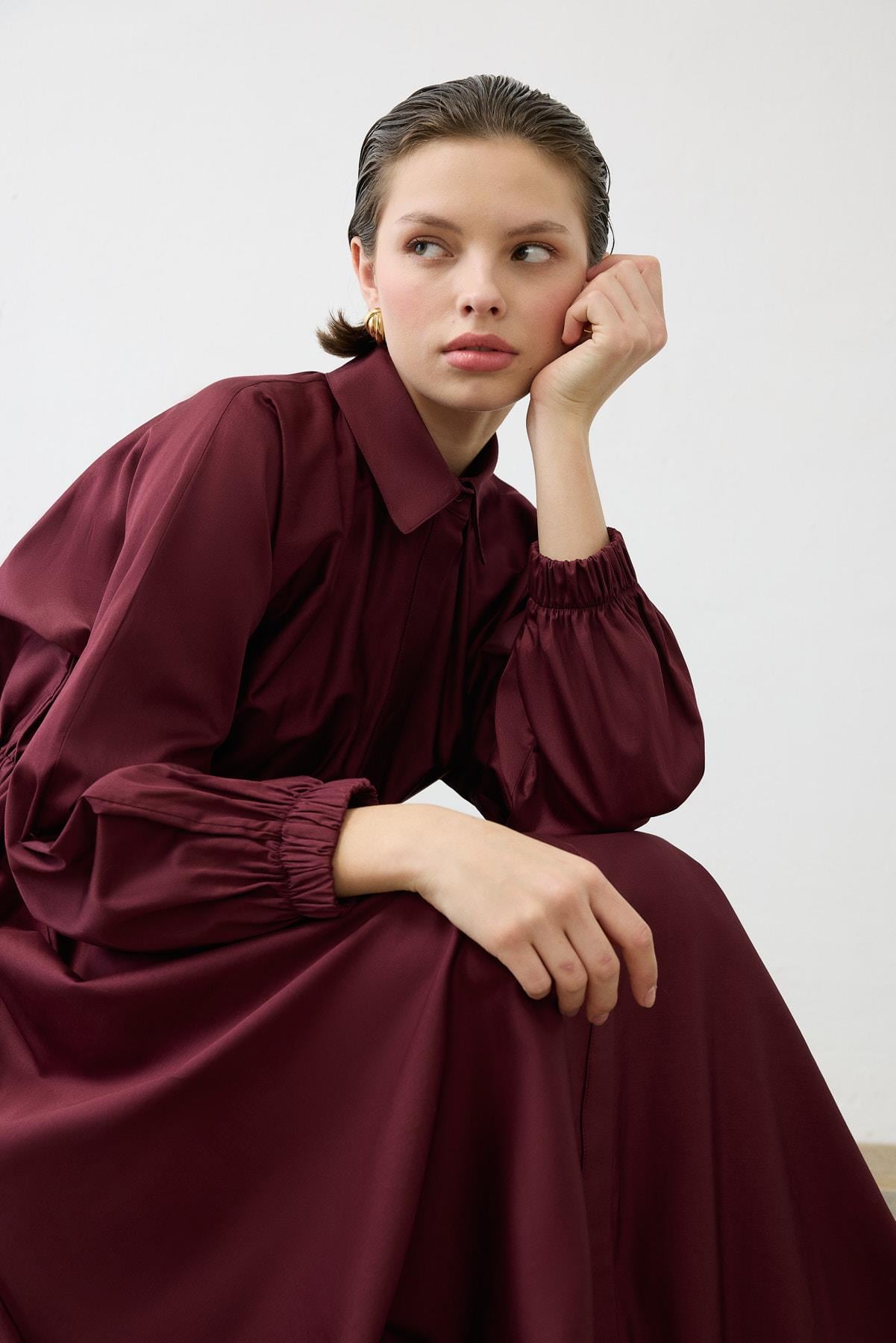 STILA COTTON DRESS BURGUNDY