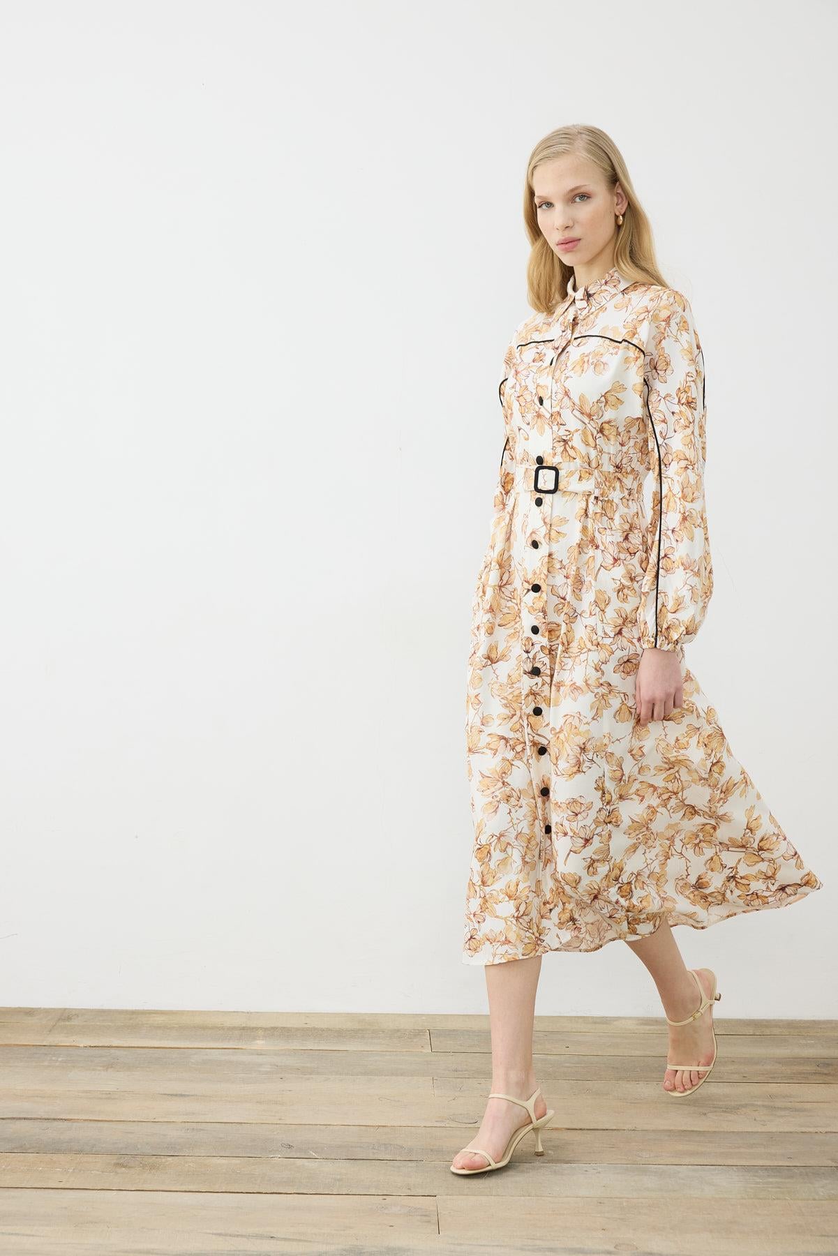 SUCRE RAYON VİSKON BİYELİ ELBİSE SARI