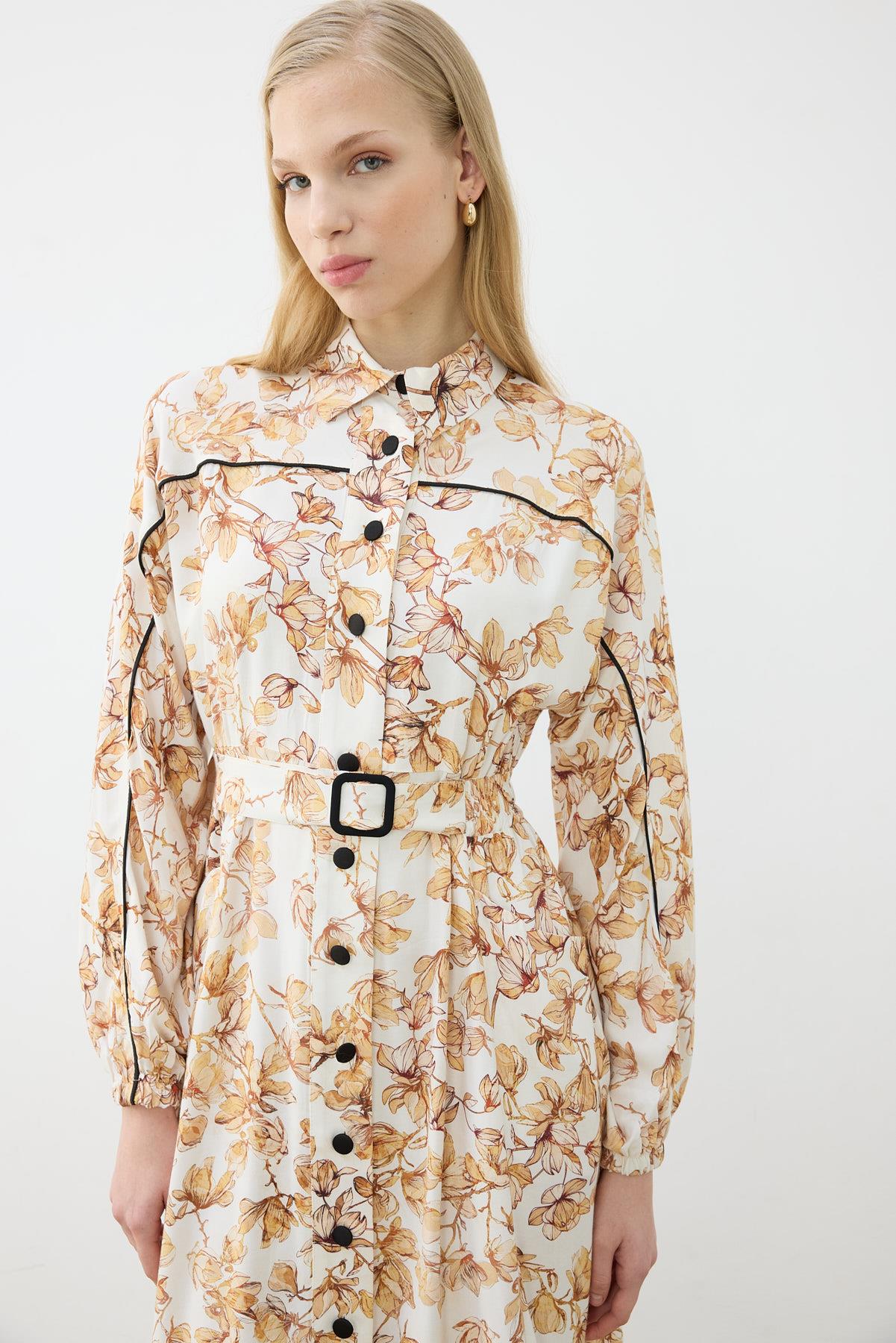 SUCRE RAYON VİSKON BİYELİ ELBİSE SARI