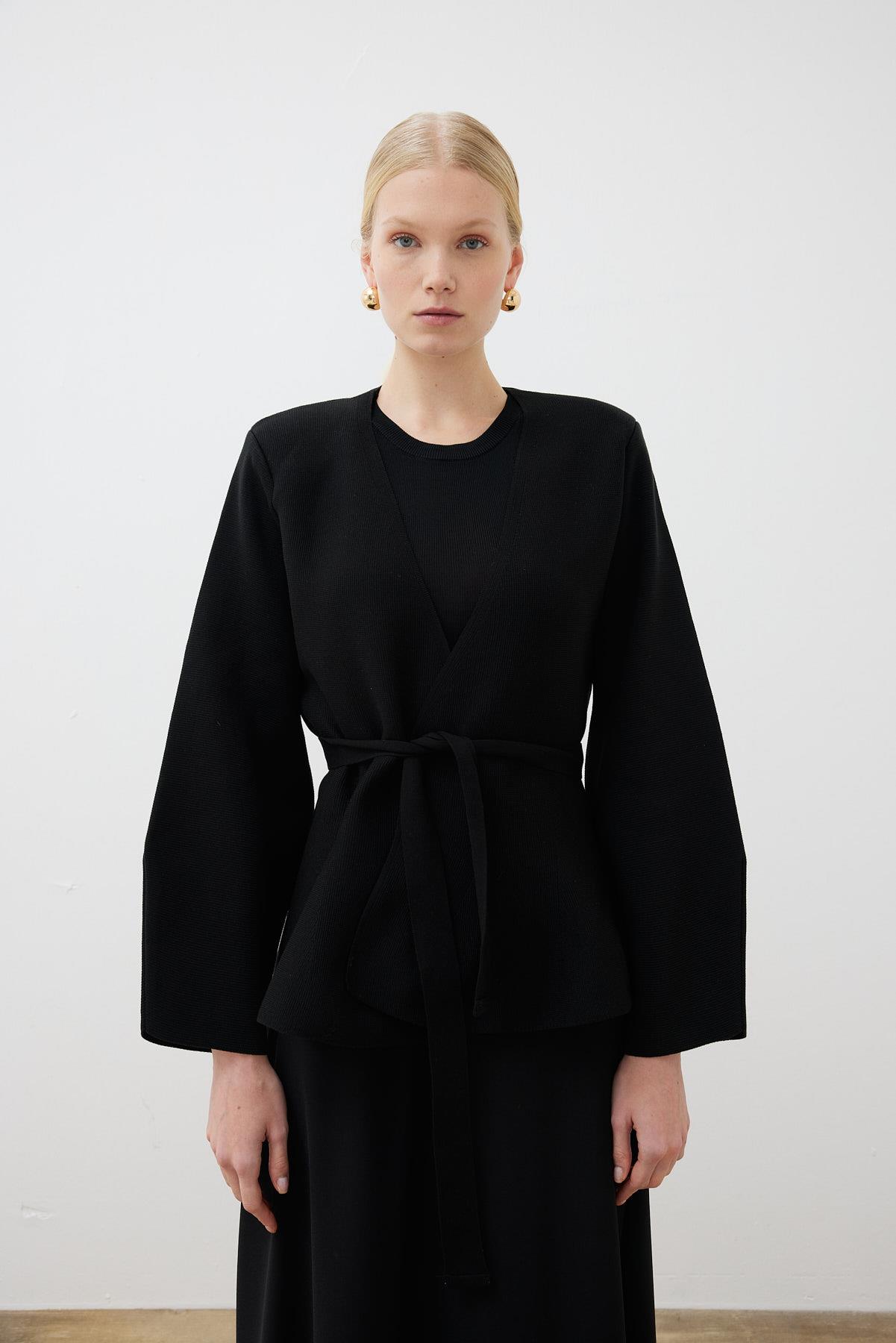 VERA STEEL KNIT PEPLUM CARDIGAN BLACK