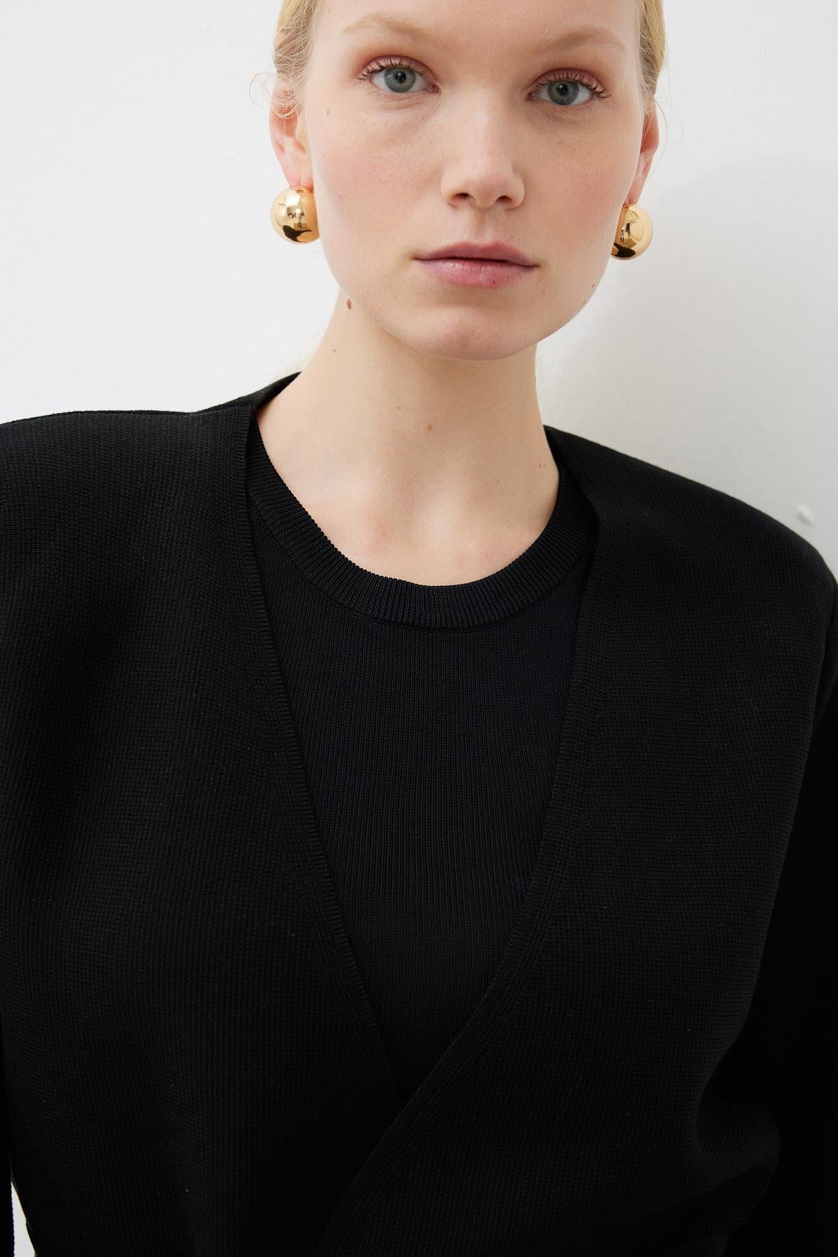 VERA STEEL KNIT PEPLUM CARDIGAN BLACK