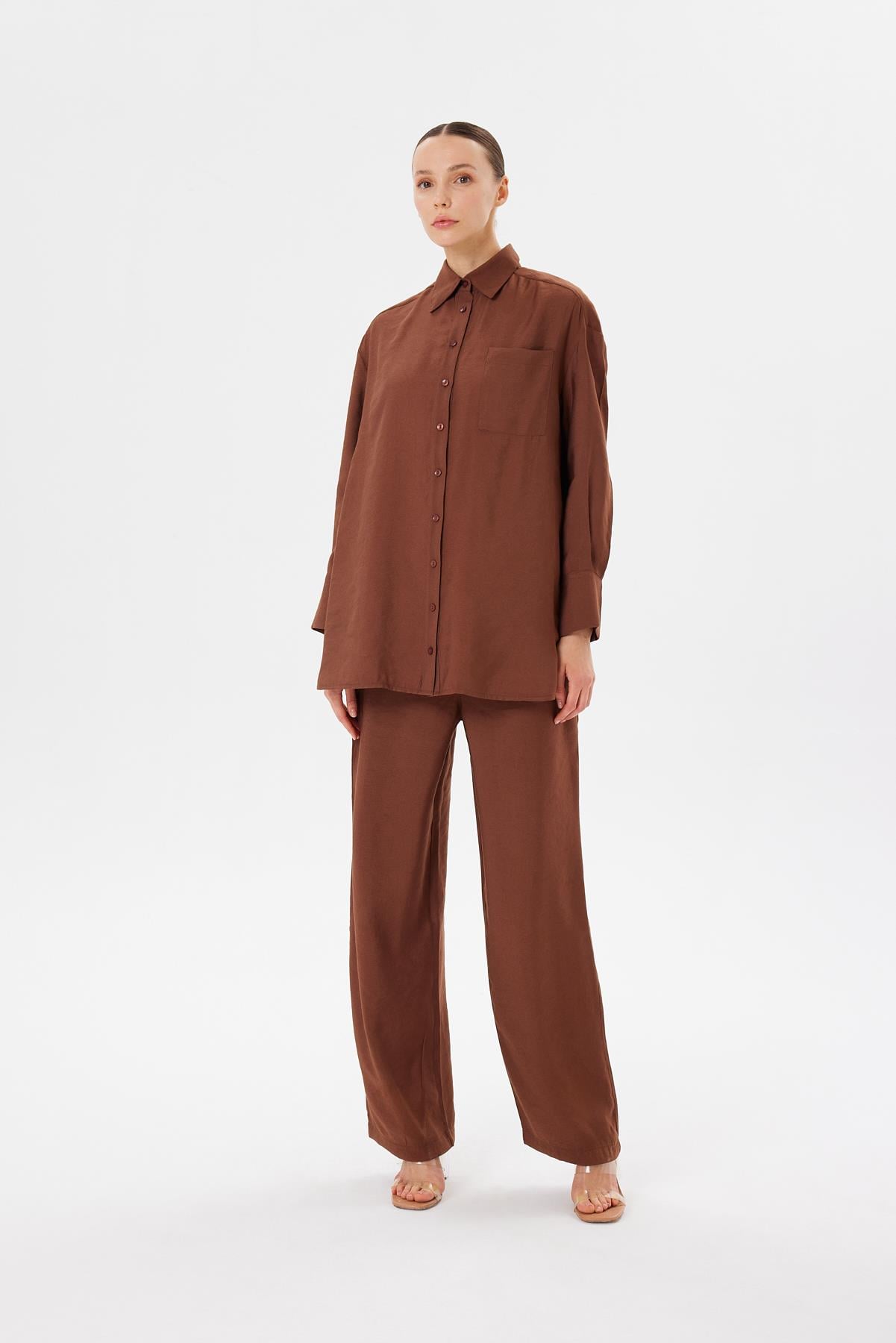 VERA VISCOSE TROUSER SET BROWN