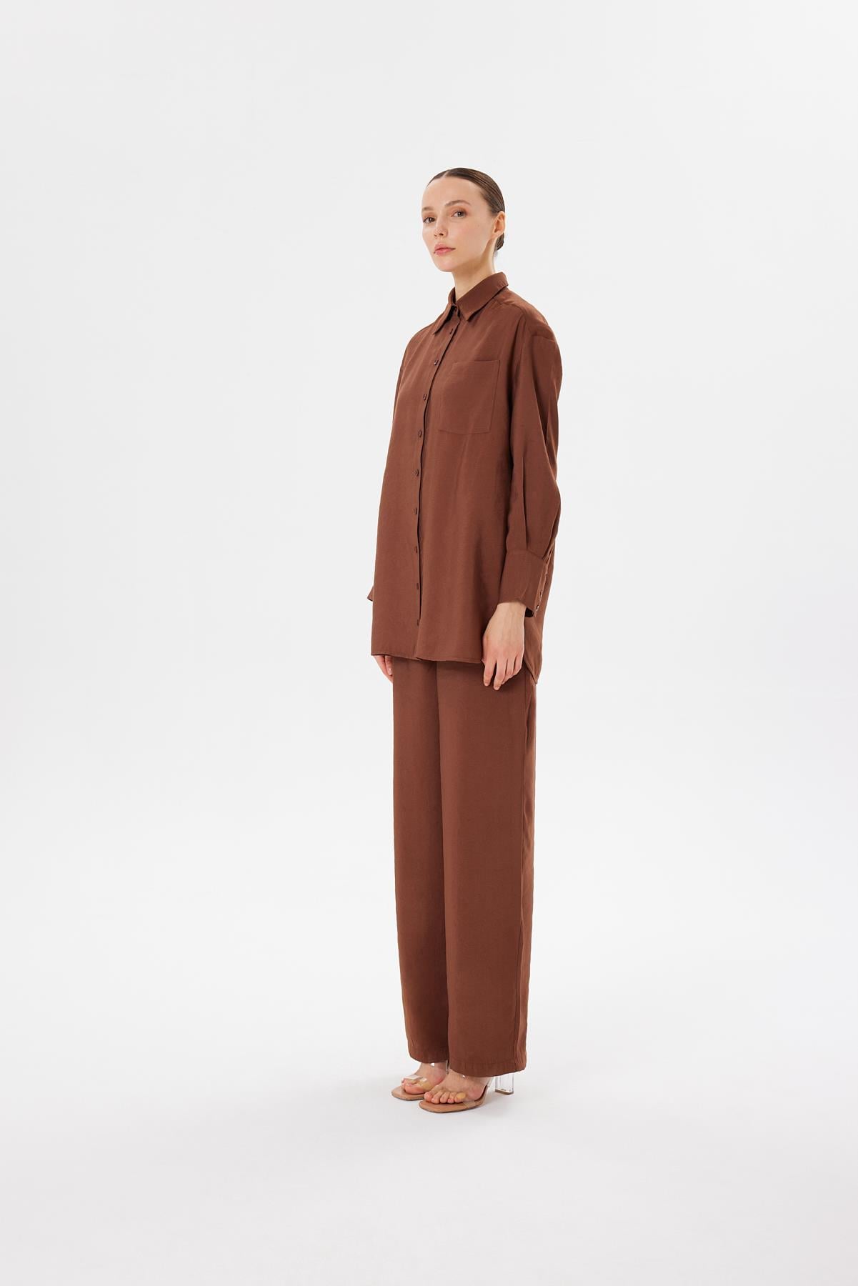 VERA VISCOSE TROUSER SET BROWN