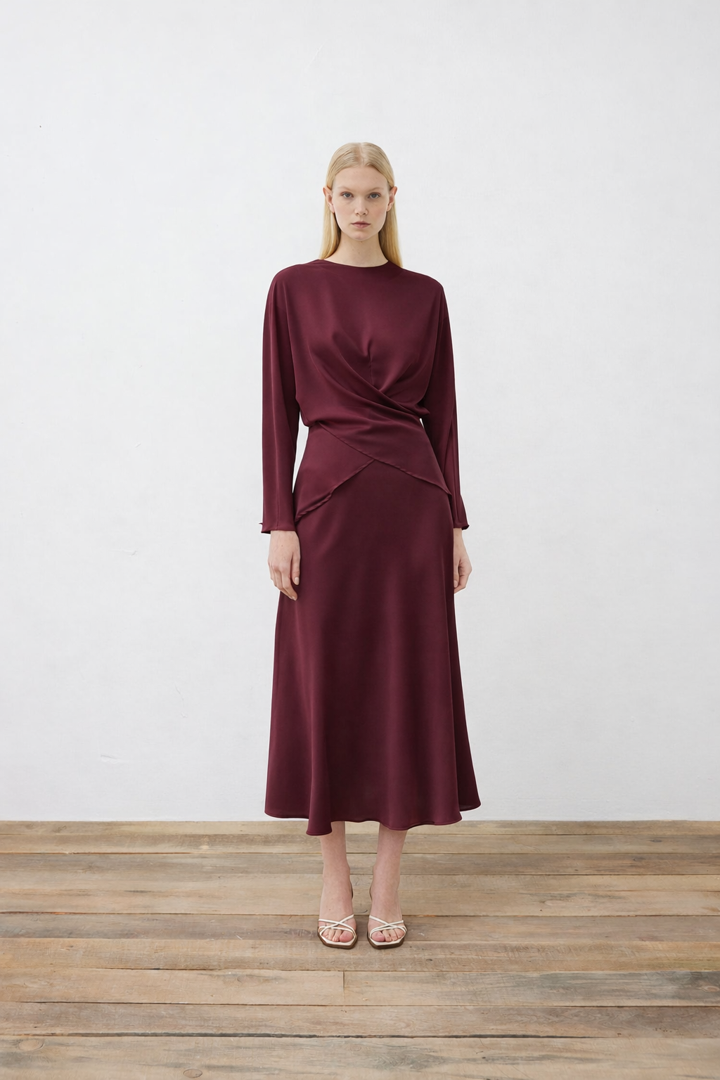 VICTORIA SATIN TIE SKIRT SET BURGUNDY