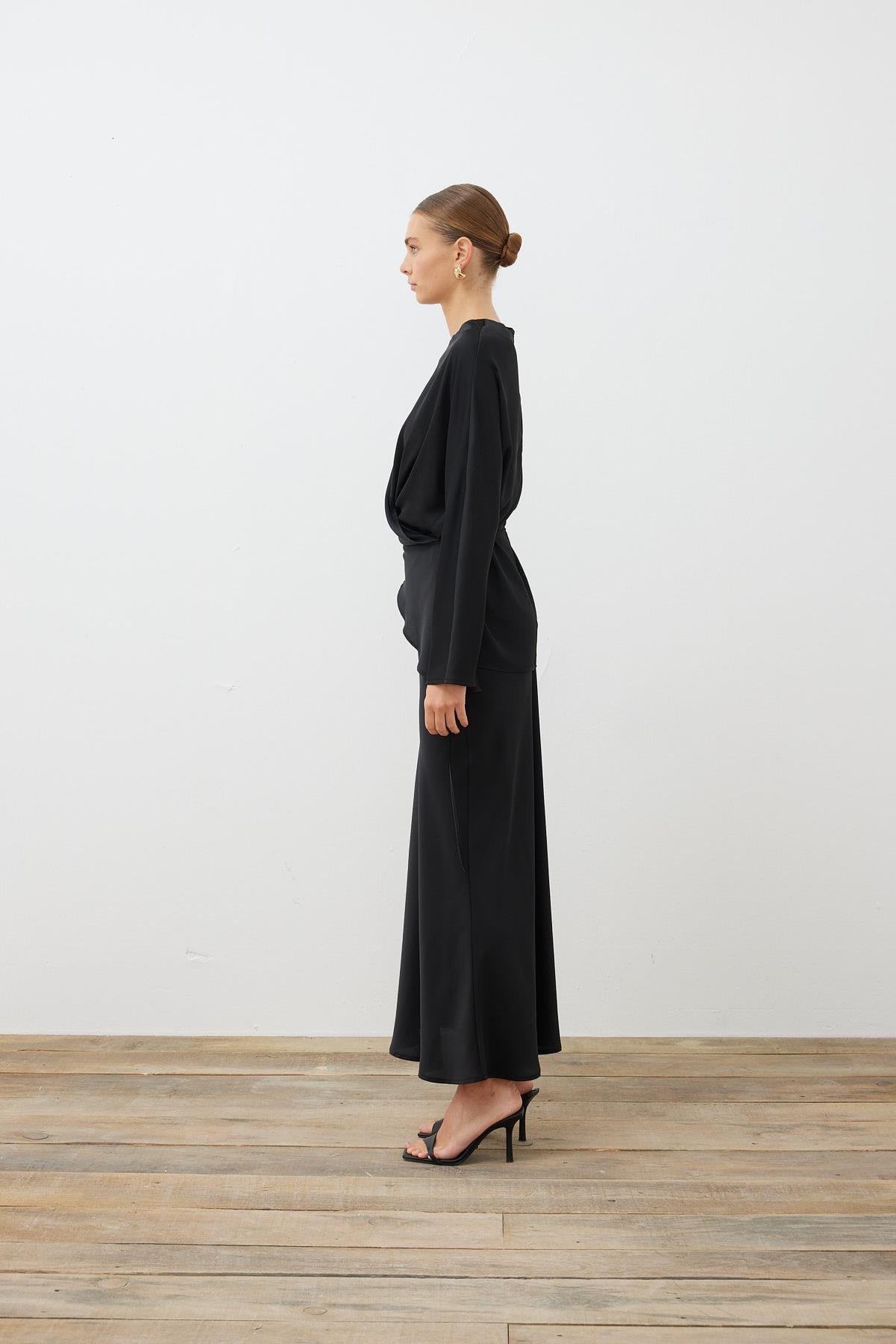 VICTORIA SATIN TIE SKIRT SET BLACK
