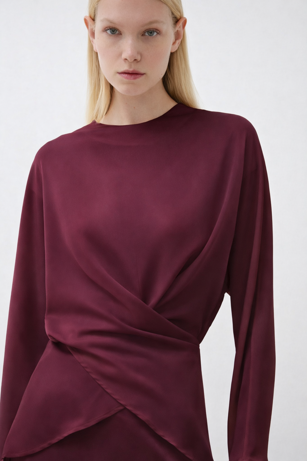 VICTORIA SATIN TIE SKIRT SET BURGUNDY