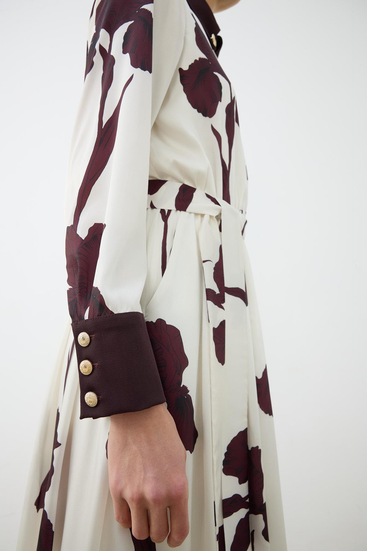 LILY PATTERNED COLLAR DETAILED TWILL DRESS BURGUNDY–STONE
