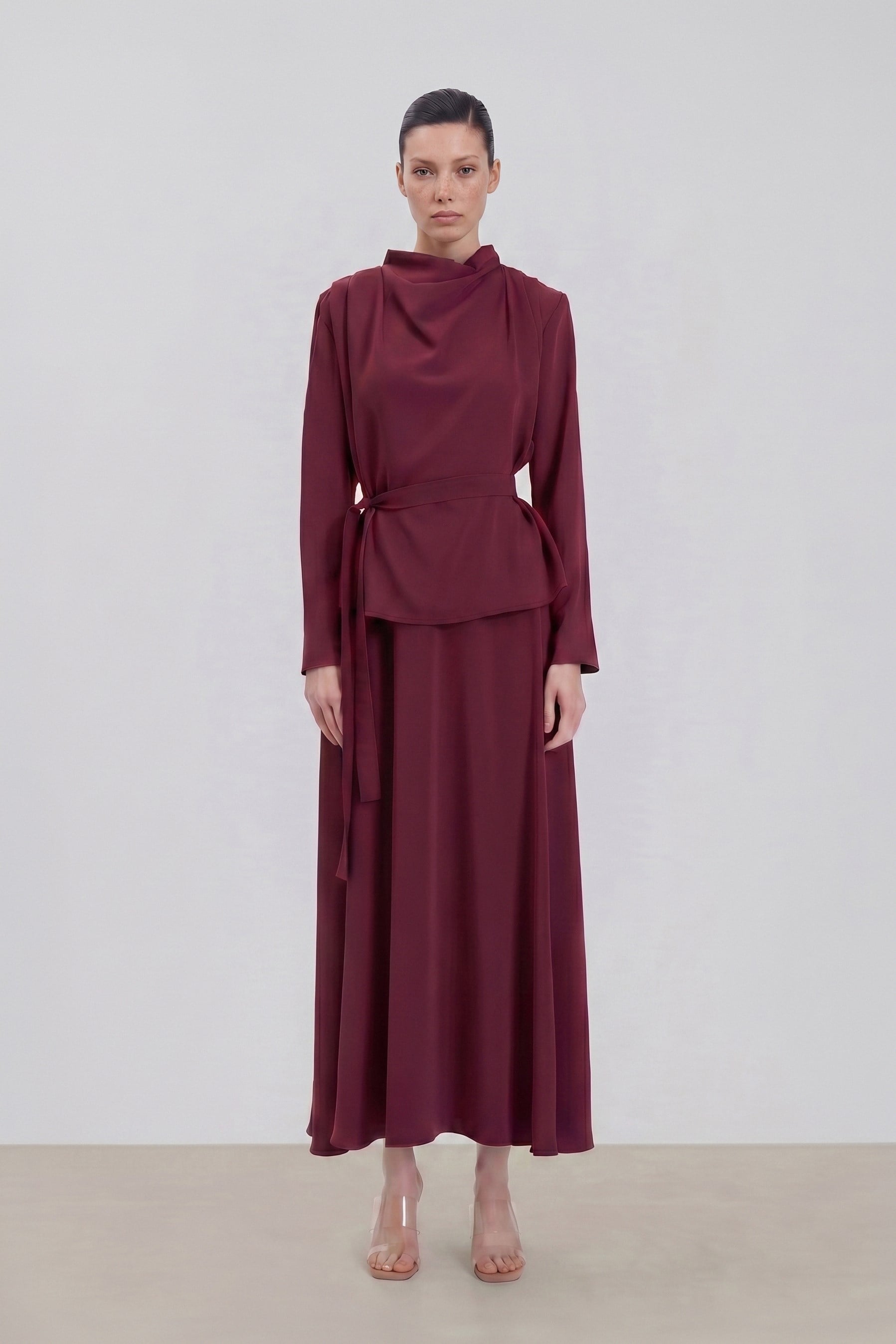 ZARİF KREP  ETEKLİ TAKIM BORDO