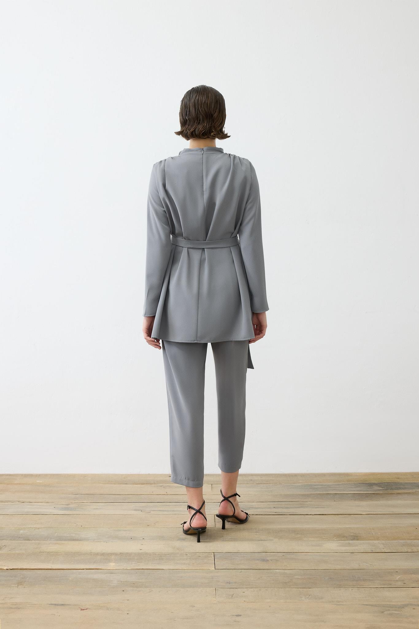 ZARIF CREPE PANTS SET ANTHRACITE