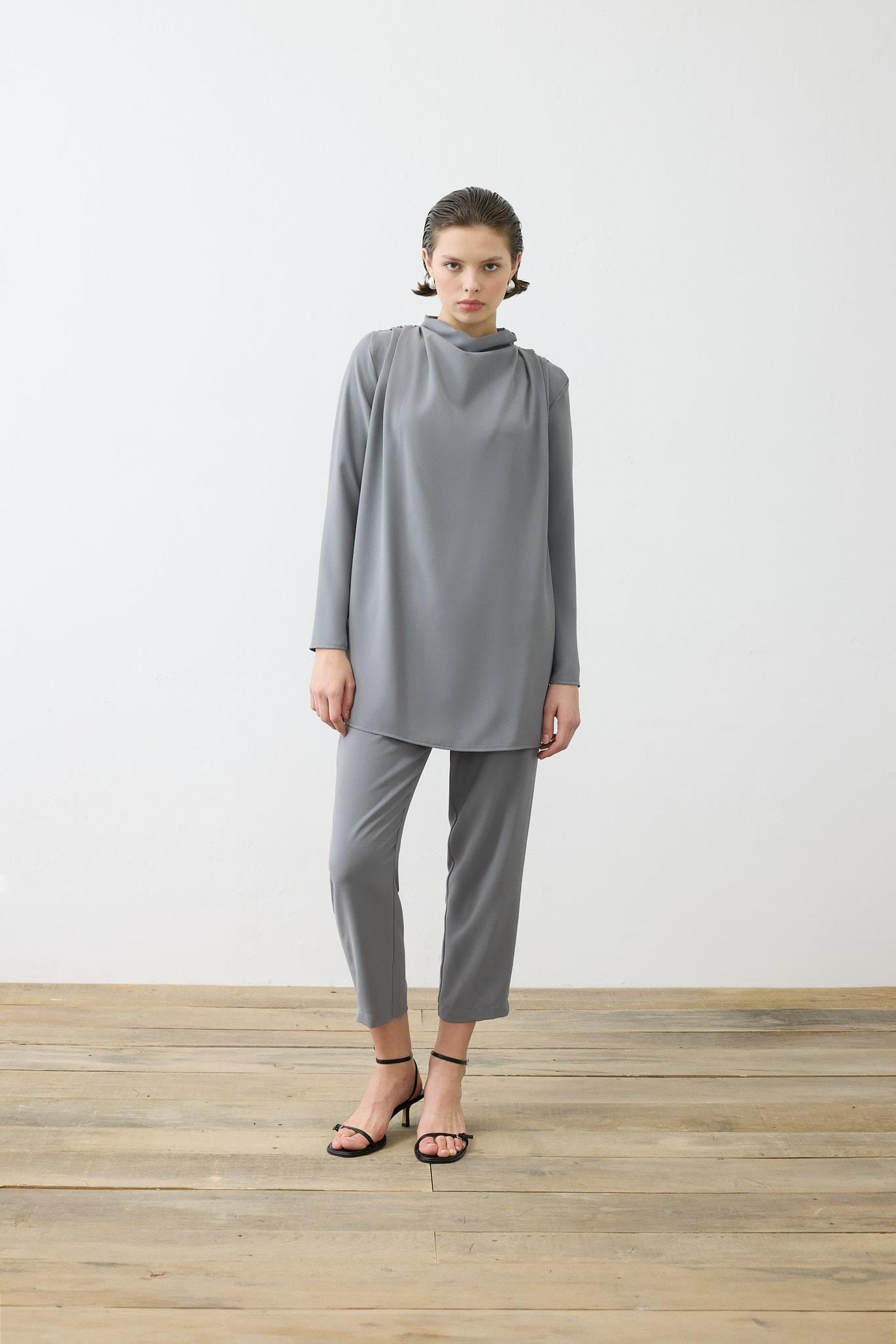 ZARIF CREPE PANTS SET ANTHRACITE