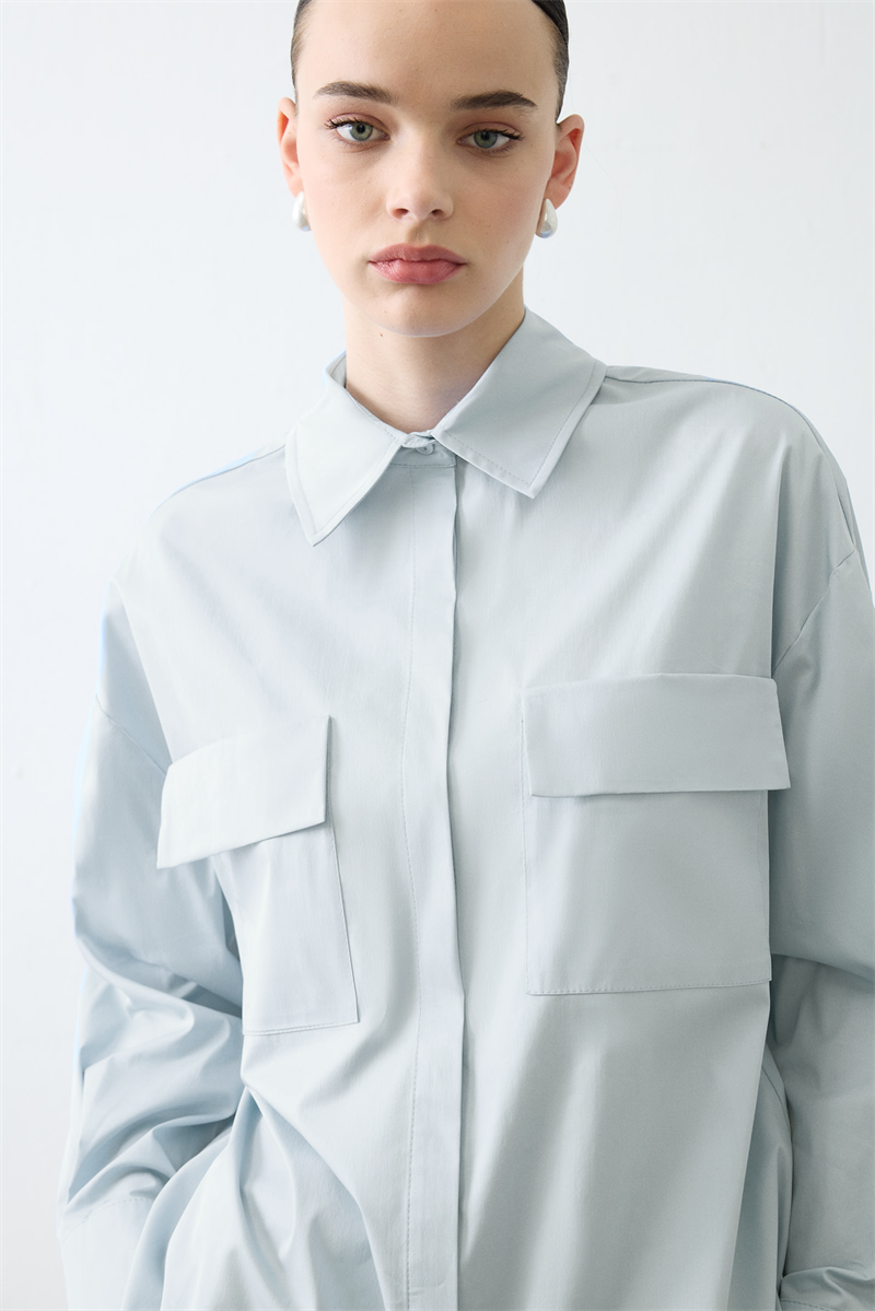  NOVA PAPER TOUCH CEPLİ KOTON GÖMLEK MAVİ