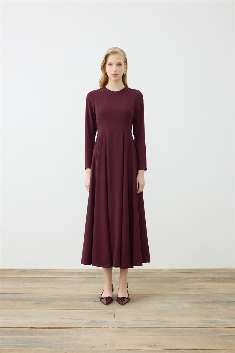 ALİZA KREP OTURTMALI ELBİSE BORDO