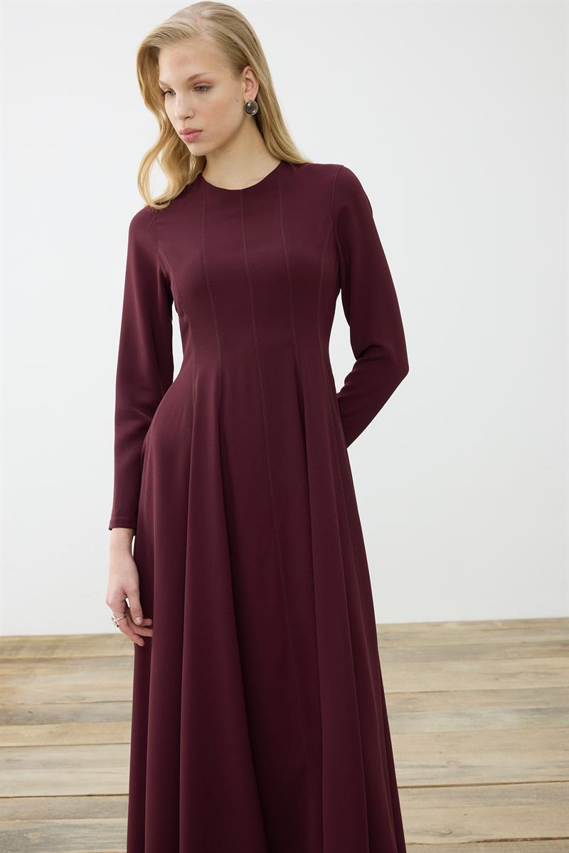ALİZA KREP OTURTMALI ELBİSE BORDO