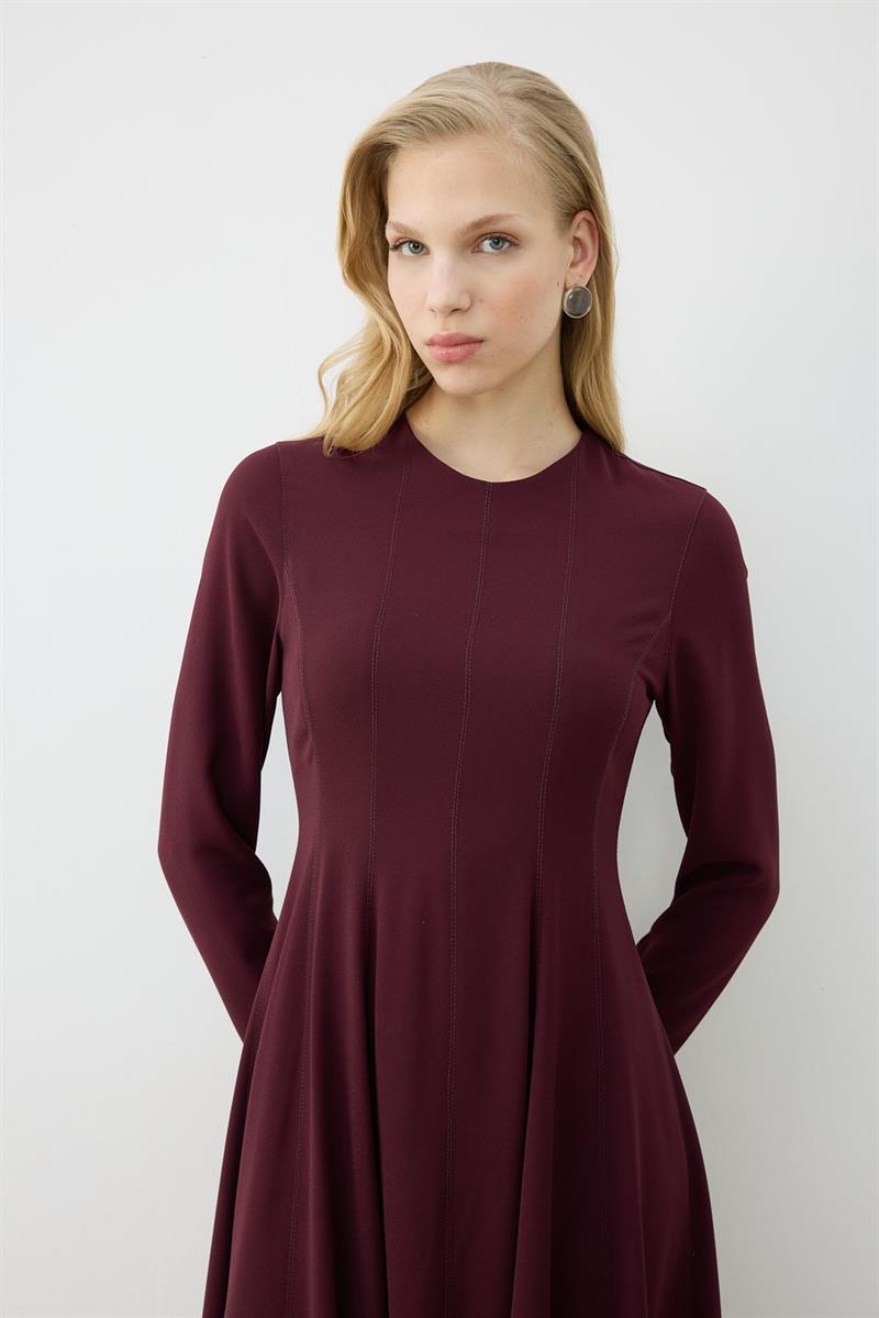ALİZA KREP OTURTMALI ELBİSE BORDO