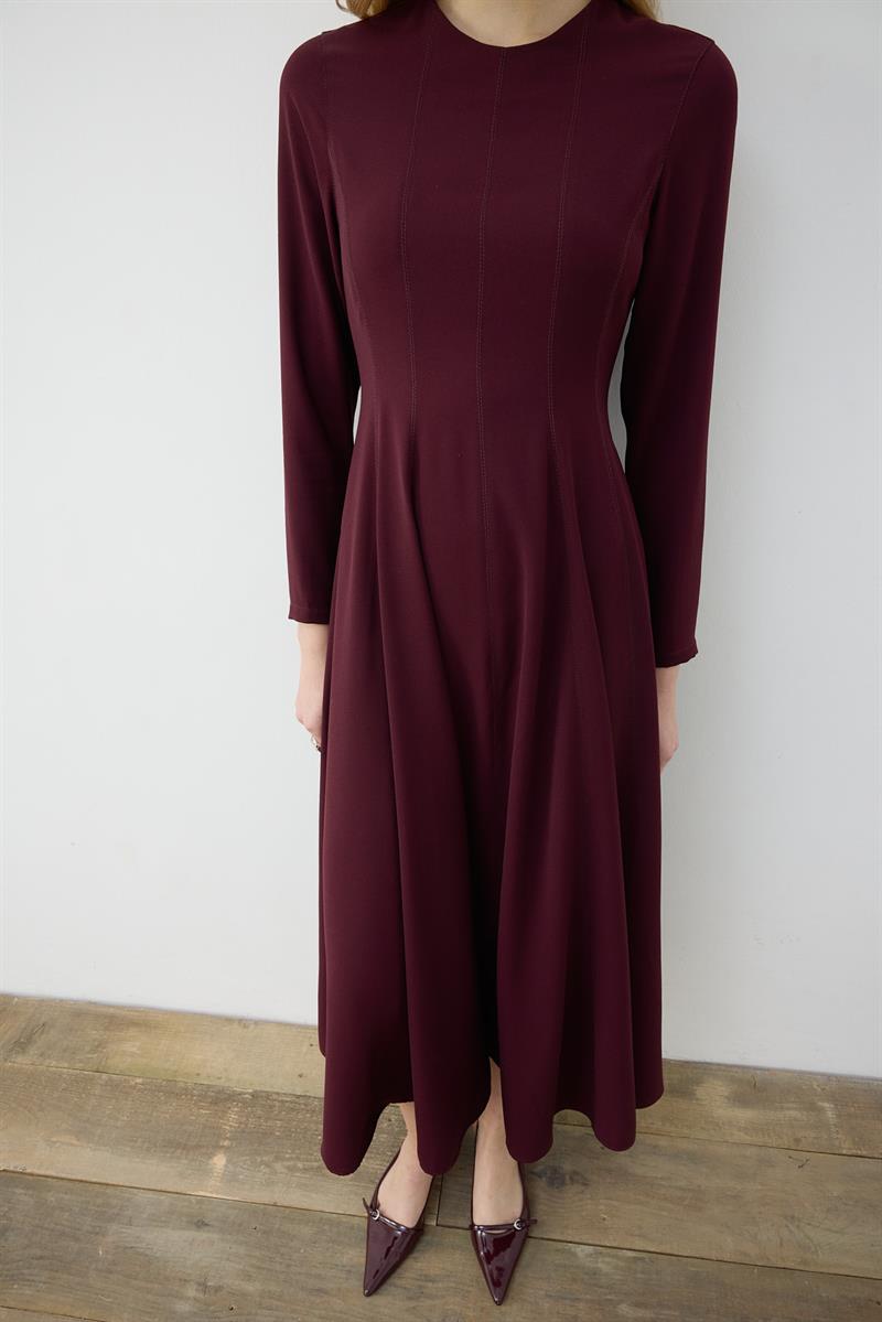 ALİZA KREP OTURTMALI ELBİSE BORDO